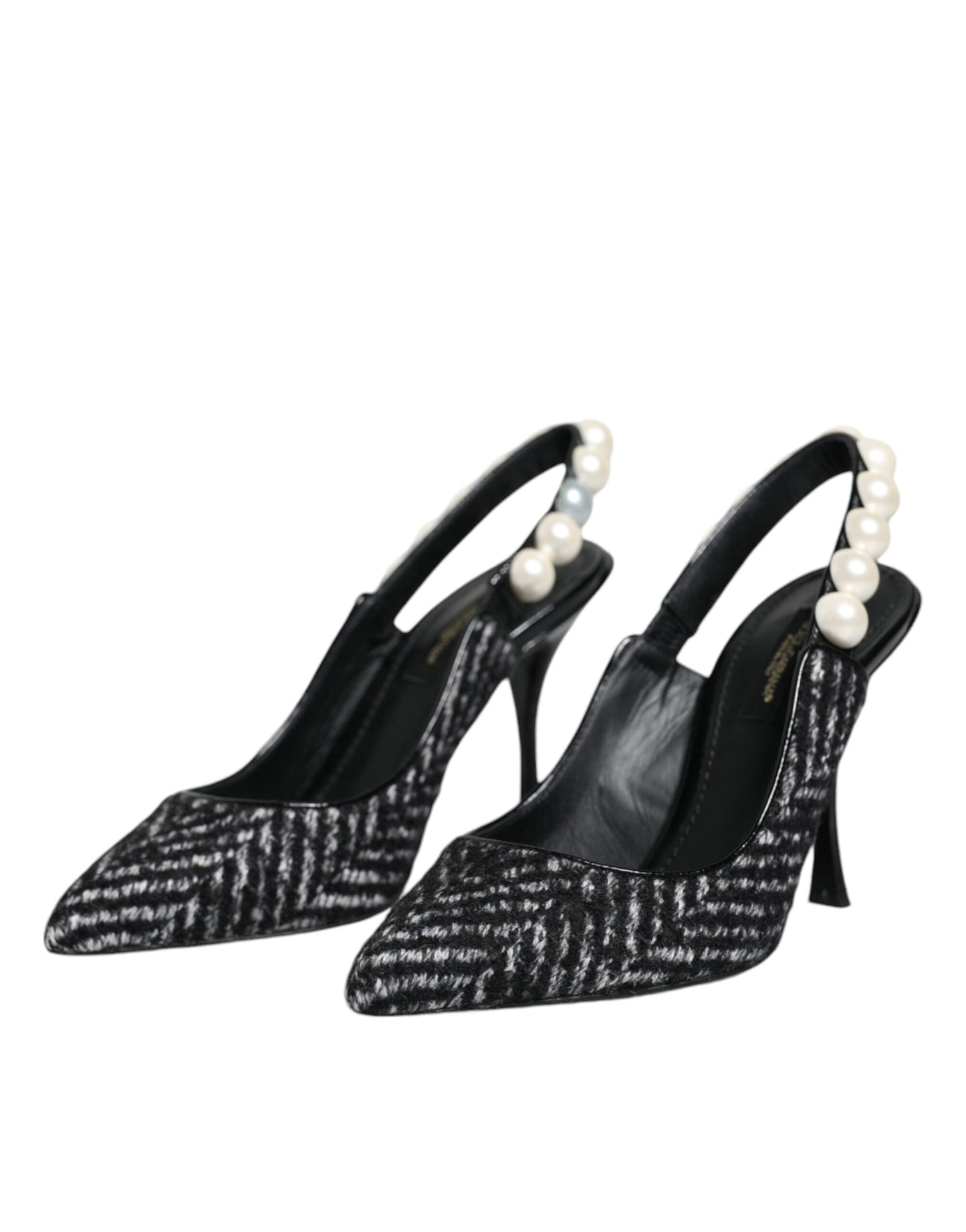 Dolce & Gabbana White Black Chevron Faux Pearl Slingback Shoes EU35 / US5