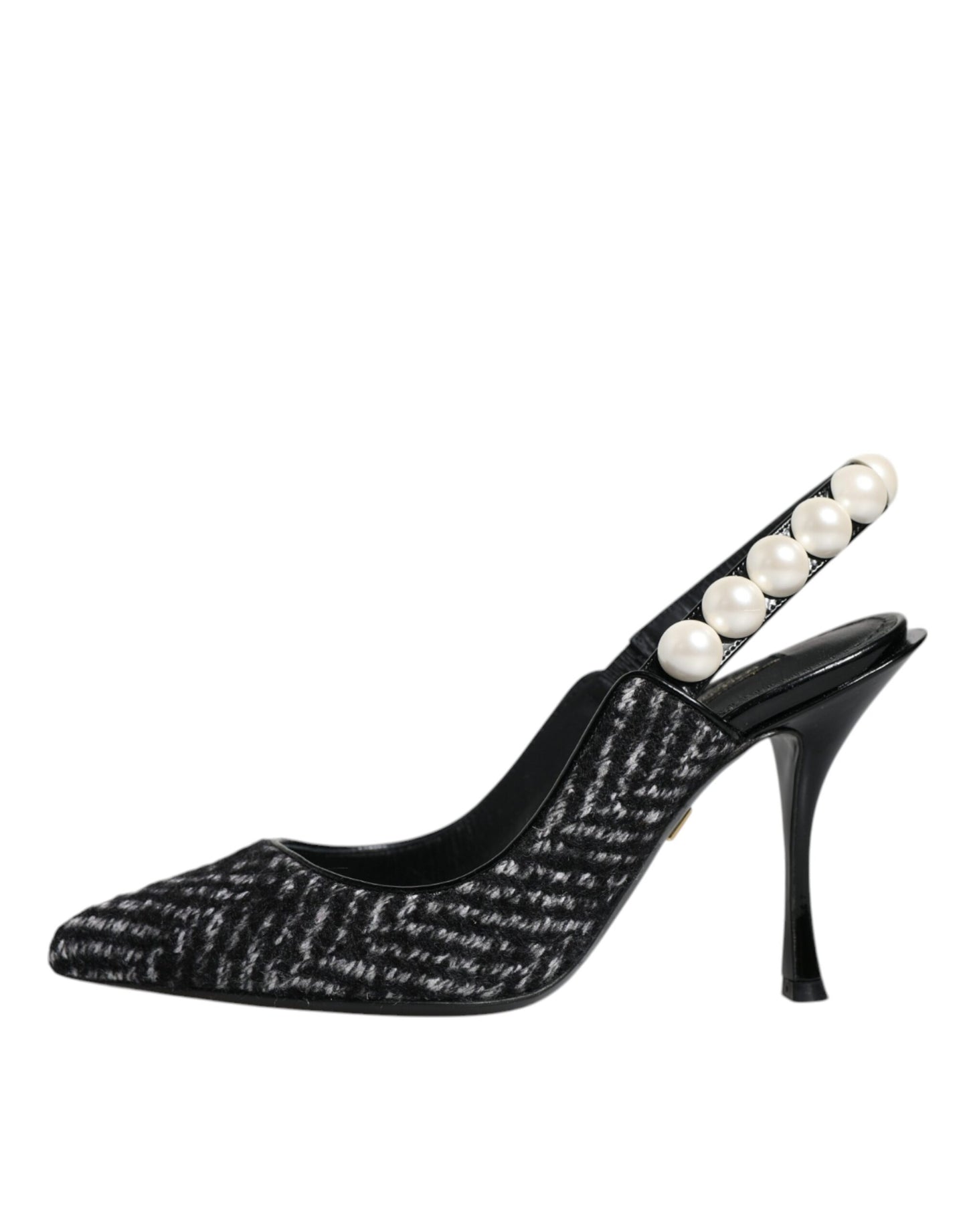 Dolce & Gabbana White Black Chevron Faux Pearl Slingback Shoes EU35 / US5