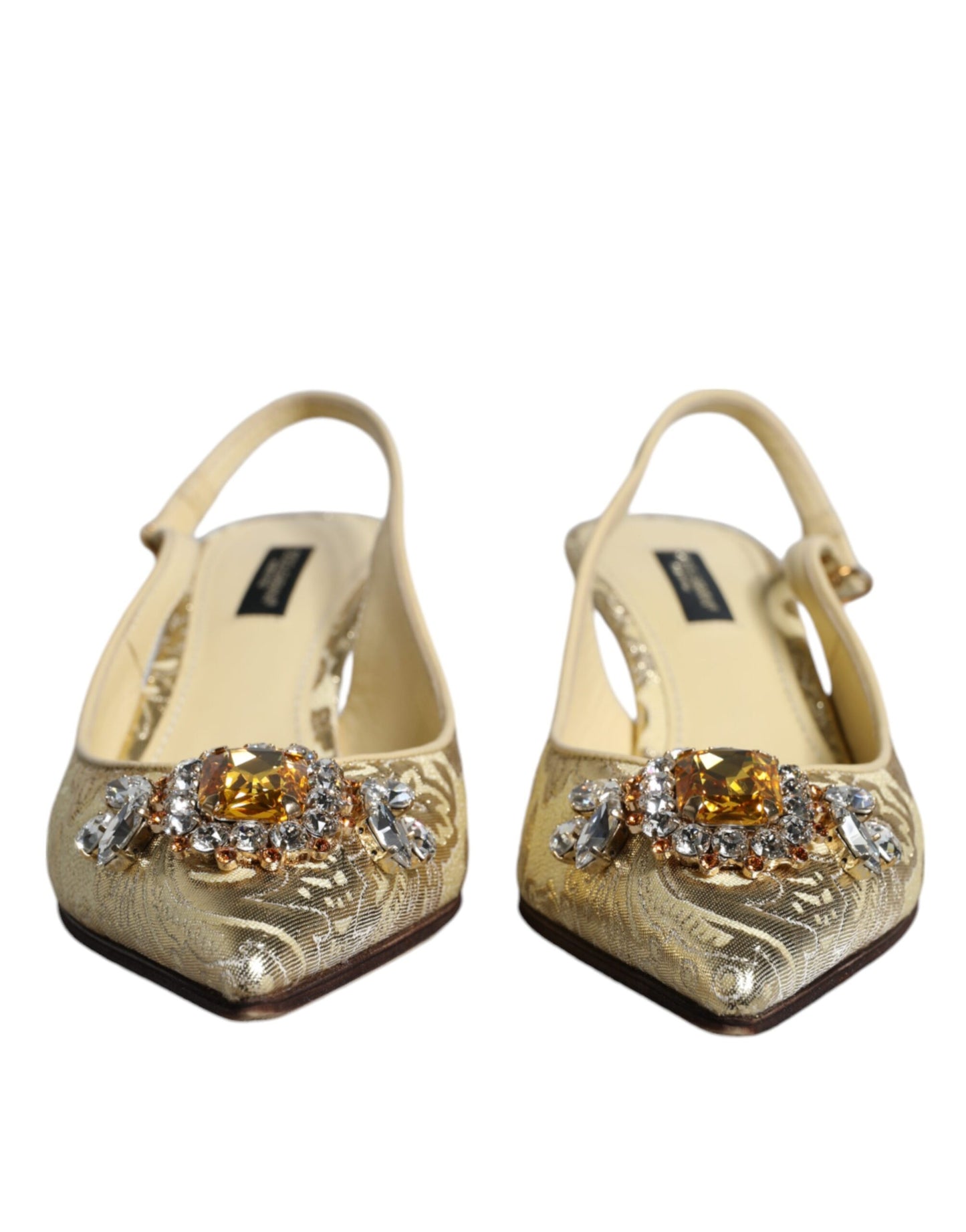 Dolce & Gabbana Gold Crystal Pumps Heels Slingbacks Shoes EU37 / US7