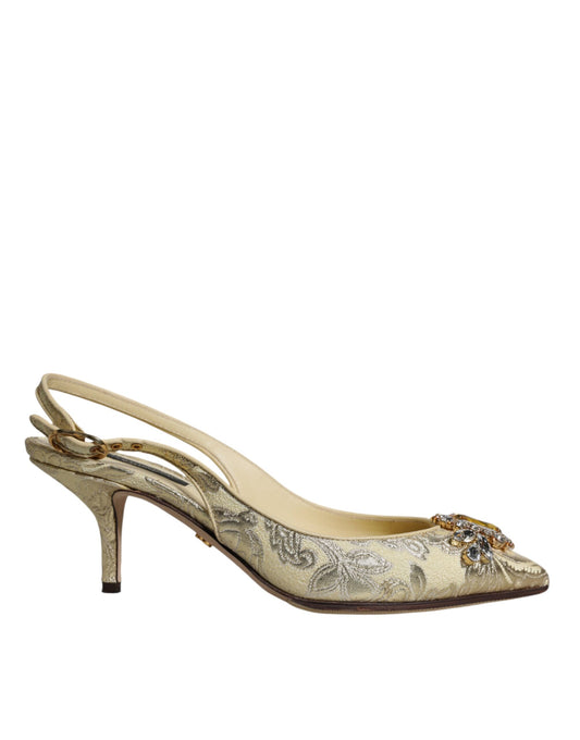 Dolce & Gabbana Gold Crystal Pumps Heels Slingbacks Shoes EU37 / US7