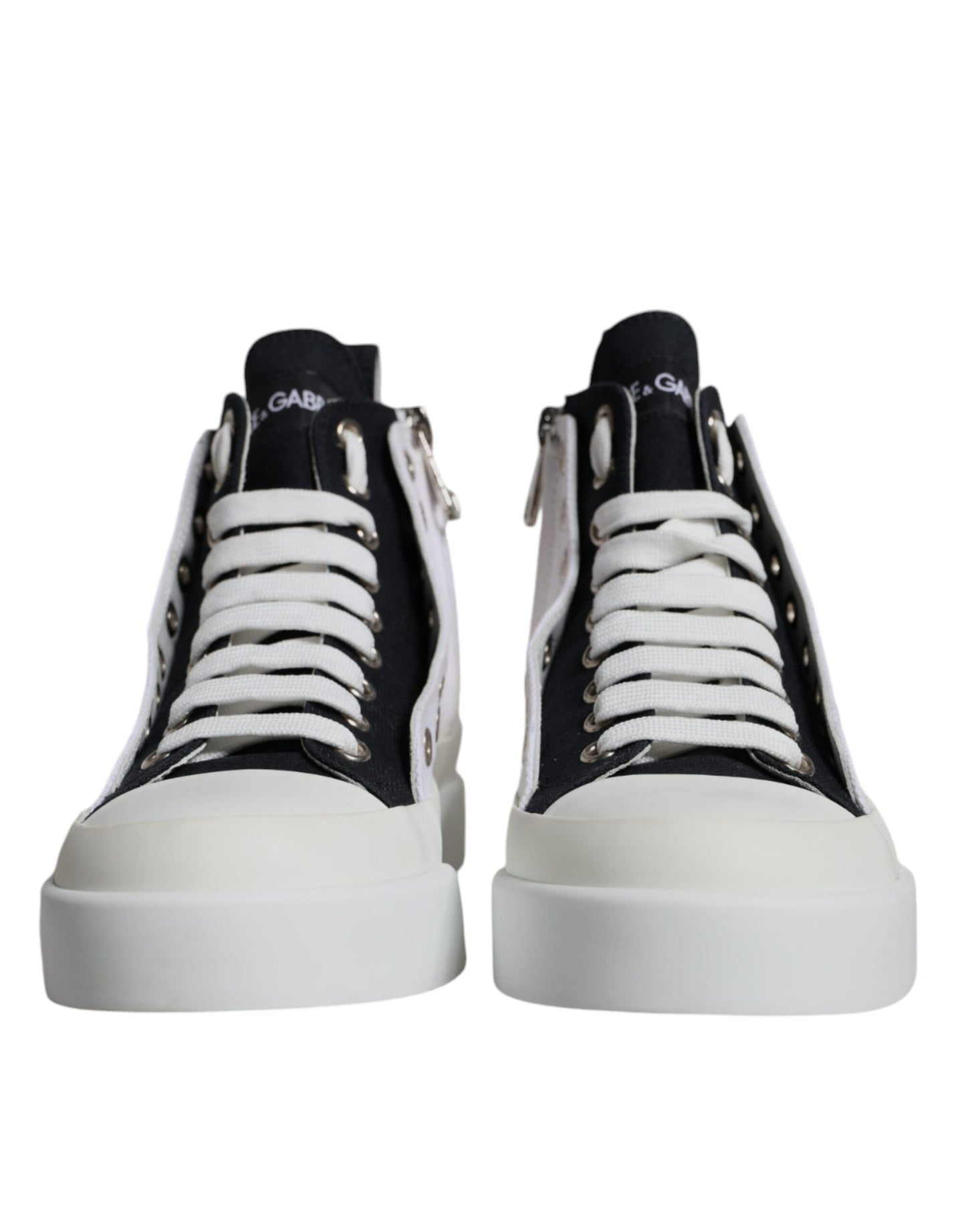 Dolce & Gabbana White Black Canvas Logo Mid Top Sneakers Shoes EU36.5 / US6.5