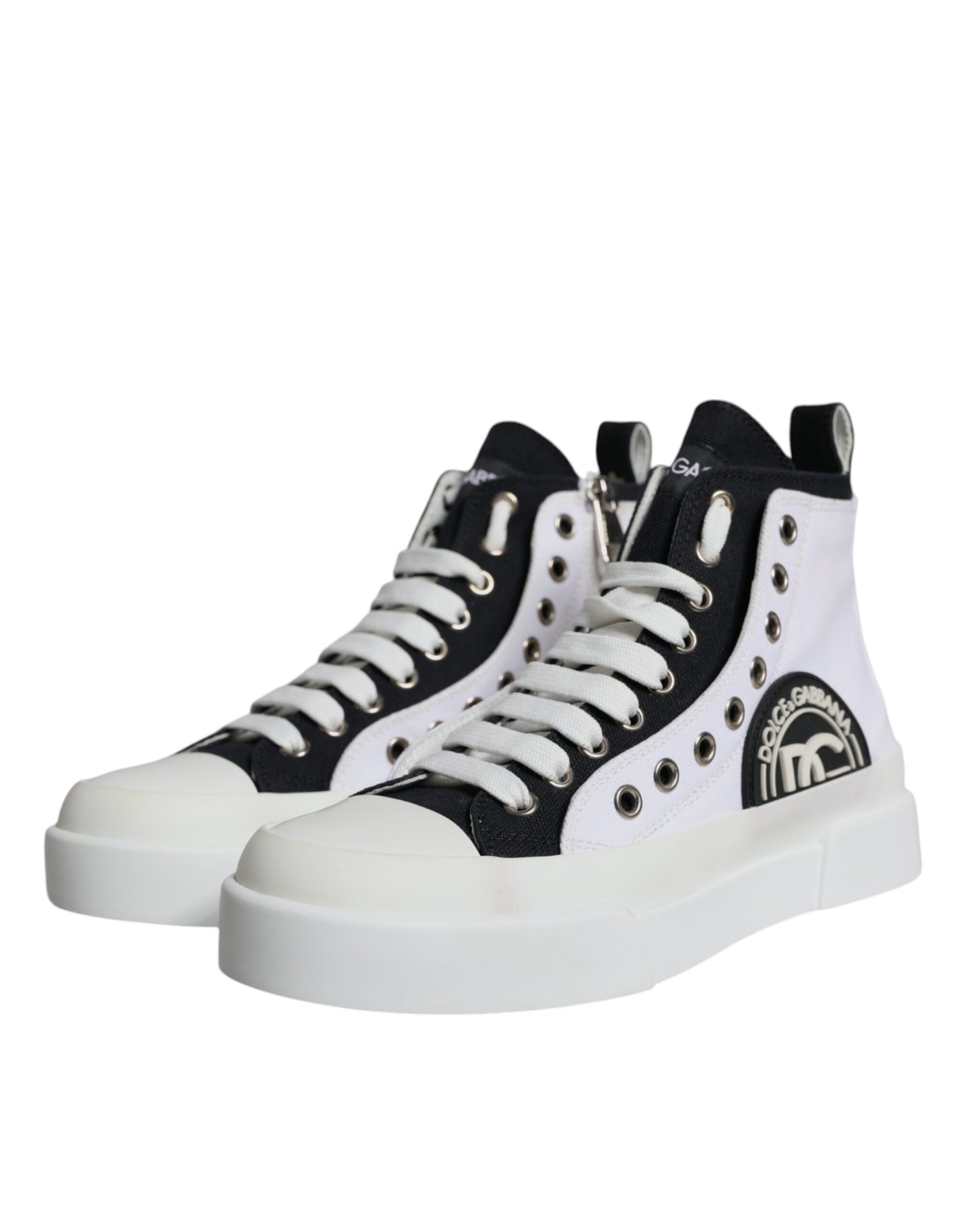 Dolce & Gabbana White Black Canvas Logo Mid Top Sneakers Shoes EU36.5 / US6.5