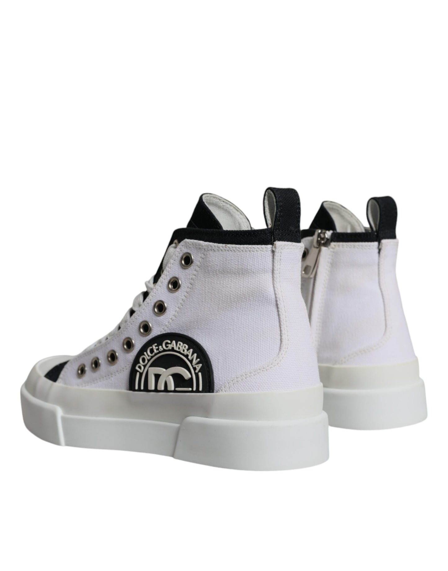 Dolce & Gabbana White Black Canvas Logo Mid Top Sneakers Shoes EU36.5 / US6.5