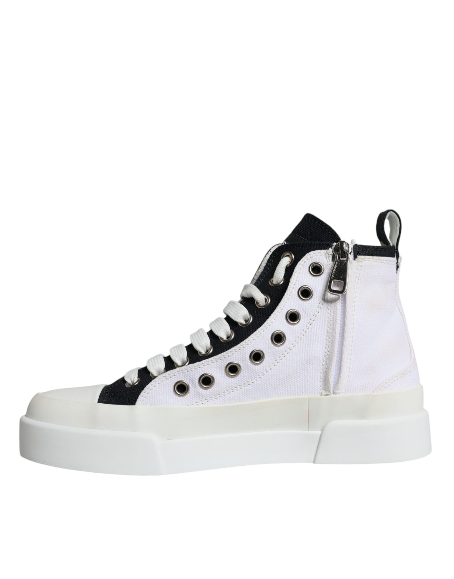 Dolce & Gabbana White Black Canvas Logo Mid Top Sneakers Shoes EU36.5 / US6.5