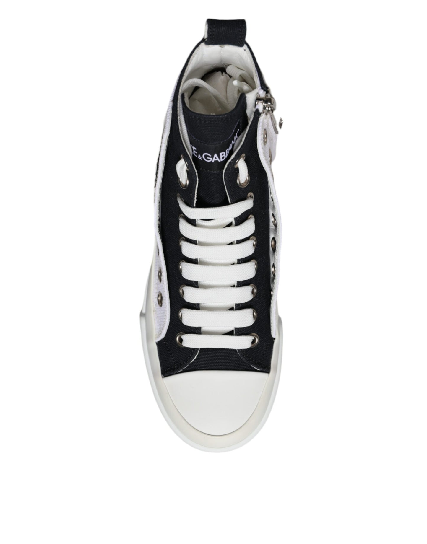 Dolce & Gabbana White Black Canvas Logo Mid Top Sneakers Shoes EU36.5 / US6.5