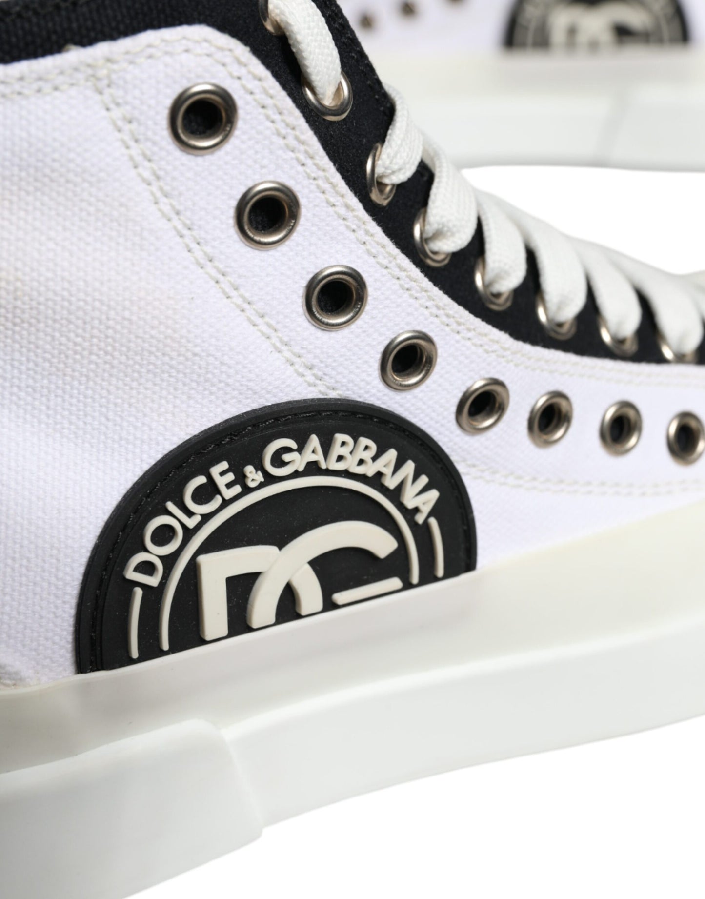 Dolce & Gabbana White Black Canvas Logo Mid Top Sneakers Shoes EU36.5 / US6.5