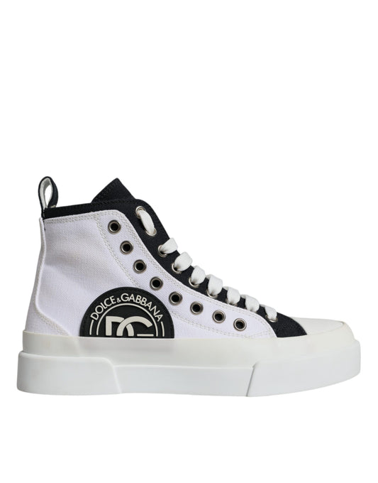 Dolce & Gabbana White Black Canvas Logo Mid Top Sneakers Shoes EU36.5 / US6.5