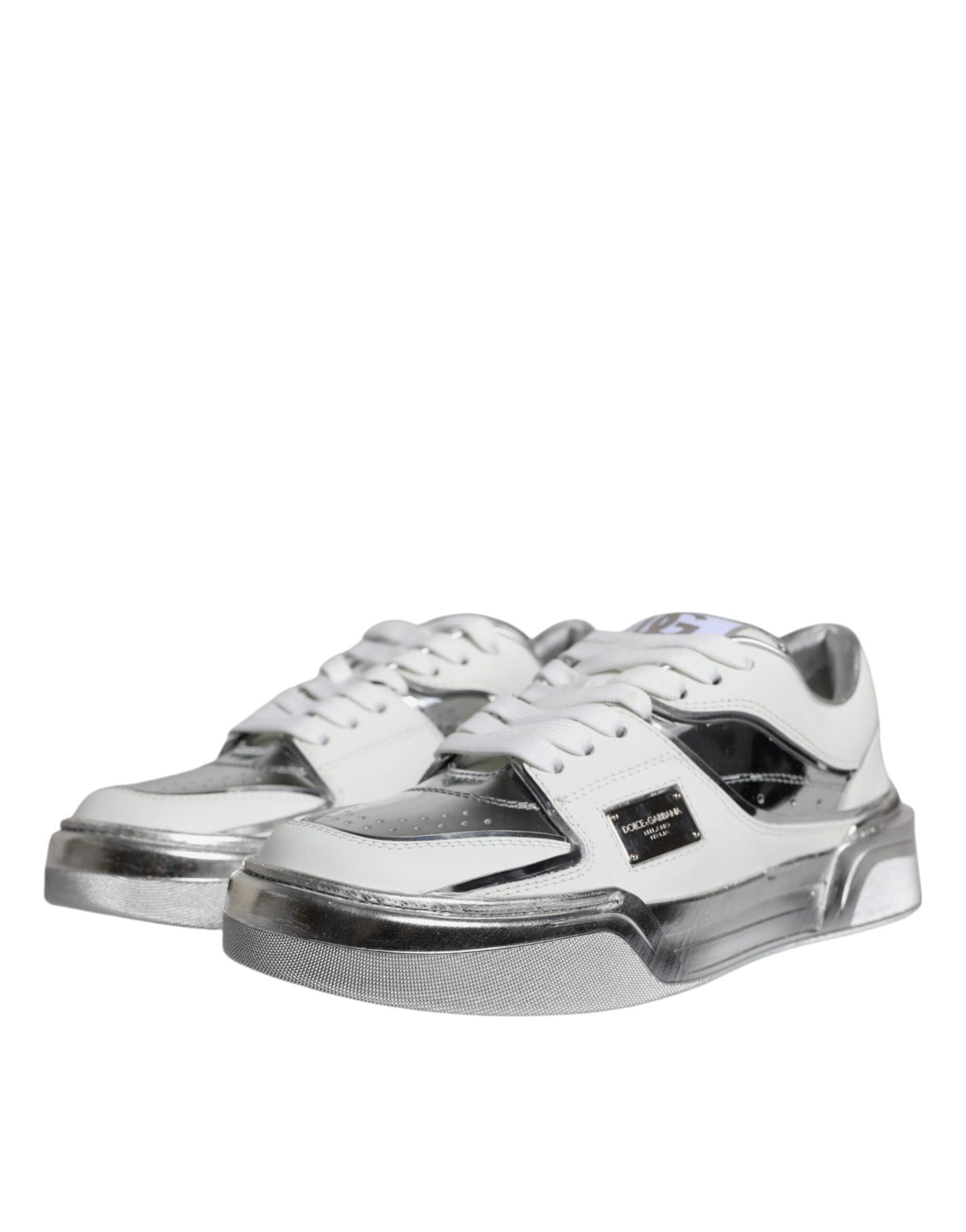 Dolce & Gabbana White Silver Leather Low Top Sneakers Shoes EU39 / US9