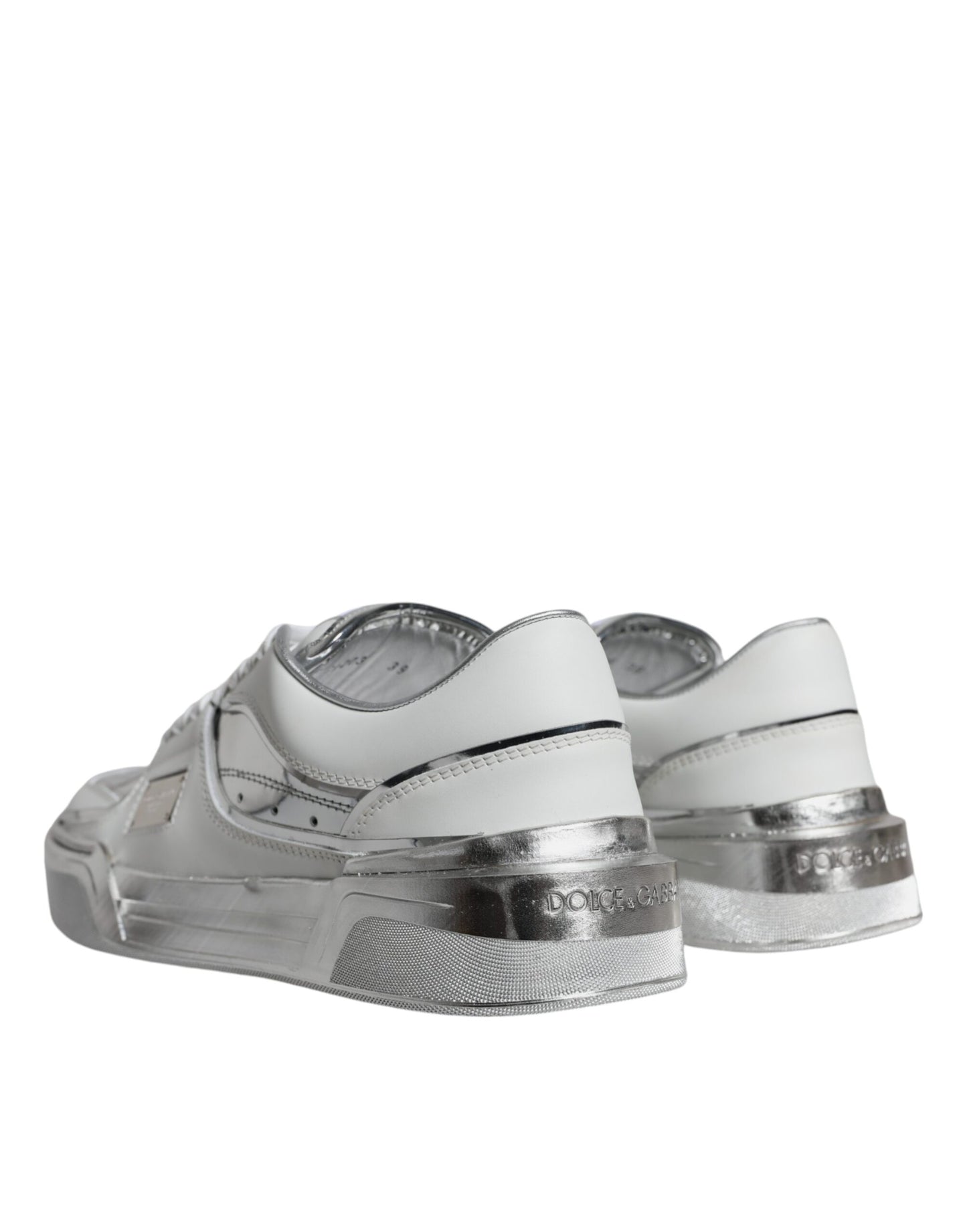 Dolce & Gabbana White Silver Leather Low Top Sneakers Shoes EU39 / US9