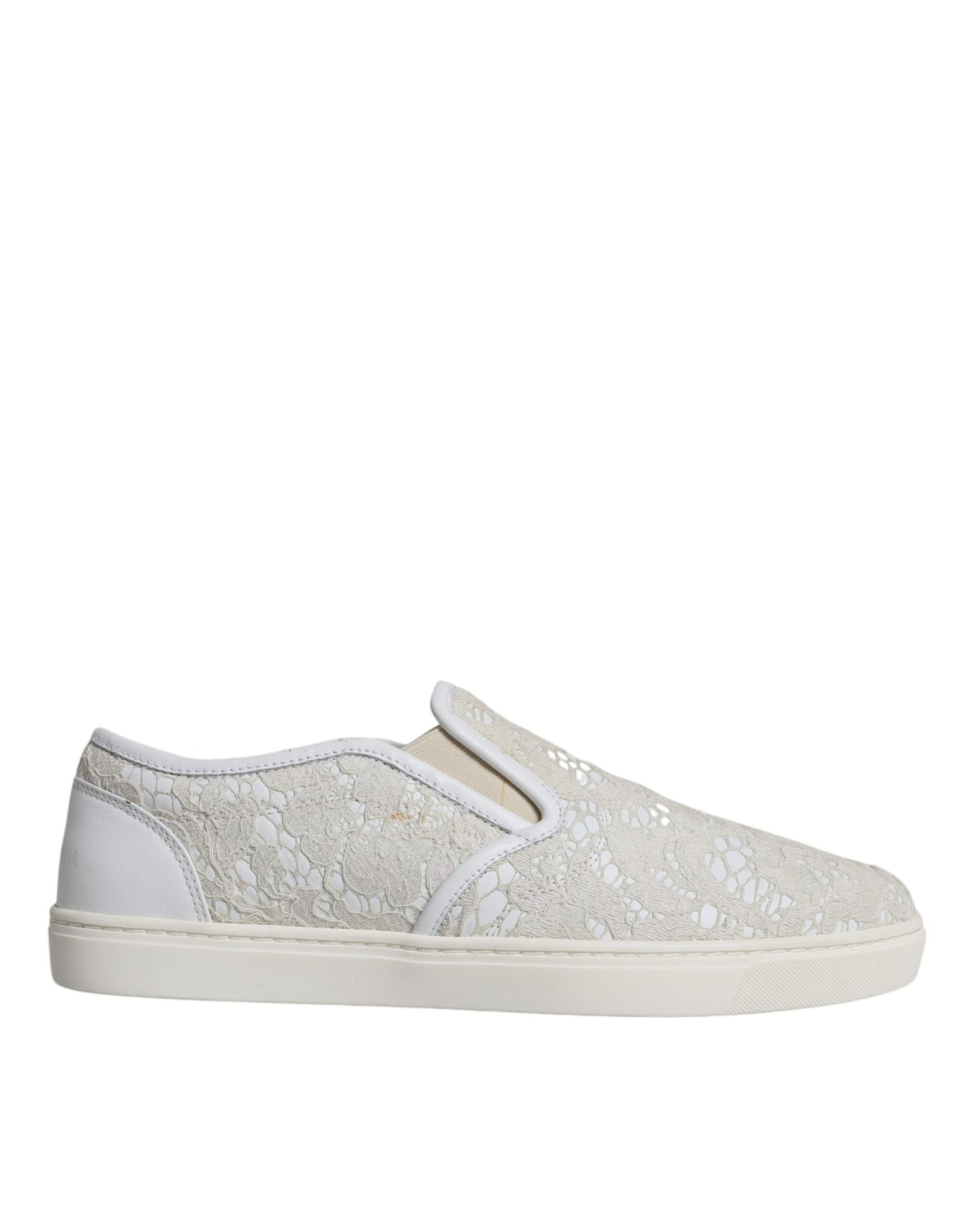 Dolce & Gabbana White Leather Lace Slip On Loafers Shoes EU37 / US7