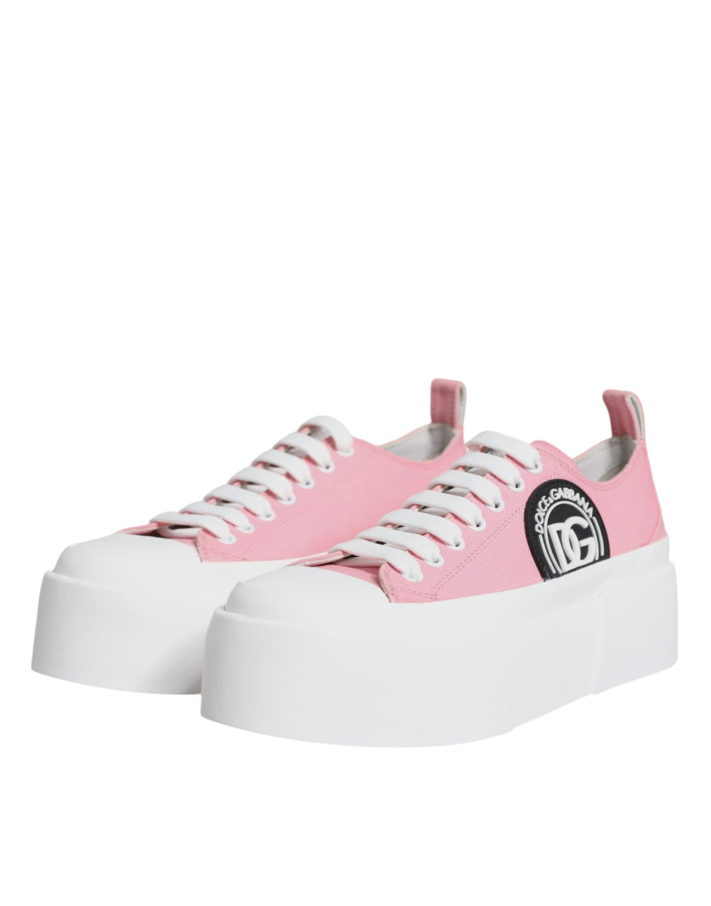 Dolce & Gabbana Pink White Canvas Logo Low Top Sneakers Shoes EU39 / US9