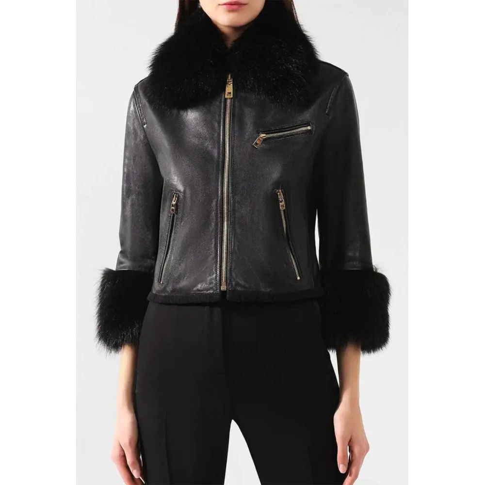 Dolce & Gabbana Black Leather Di Lambskin Jackets & Coat IT46 / L