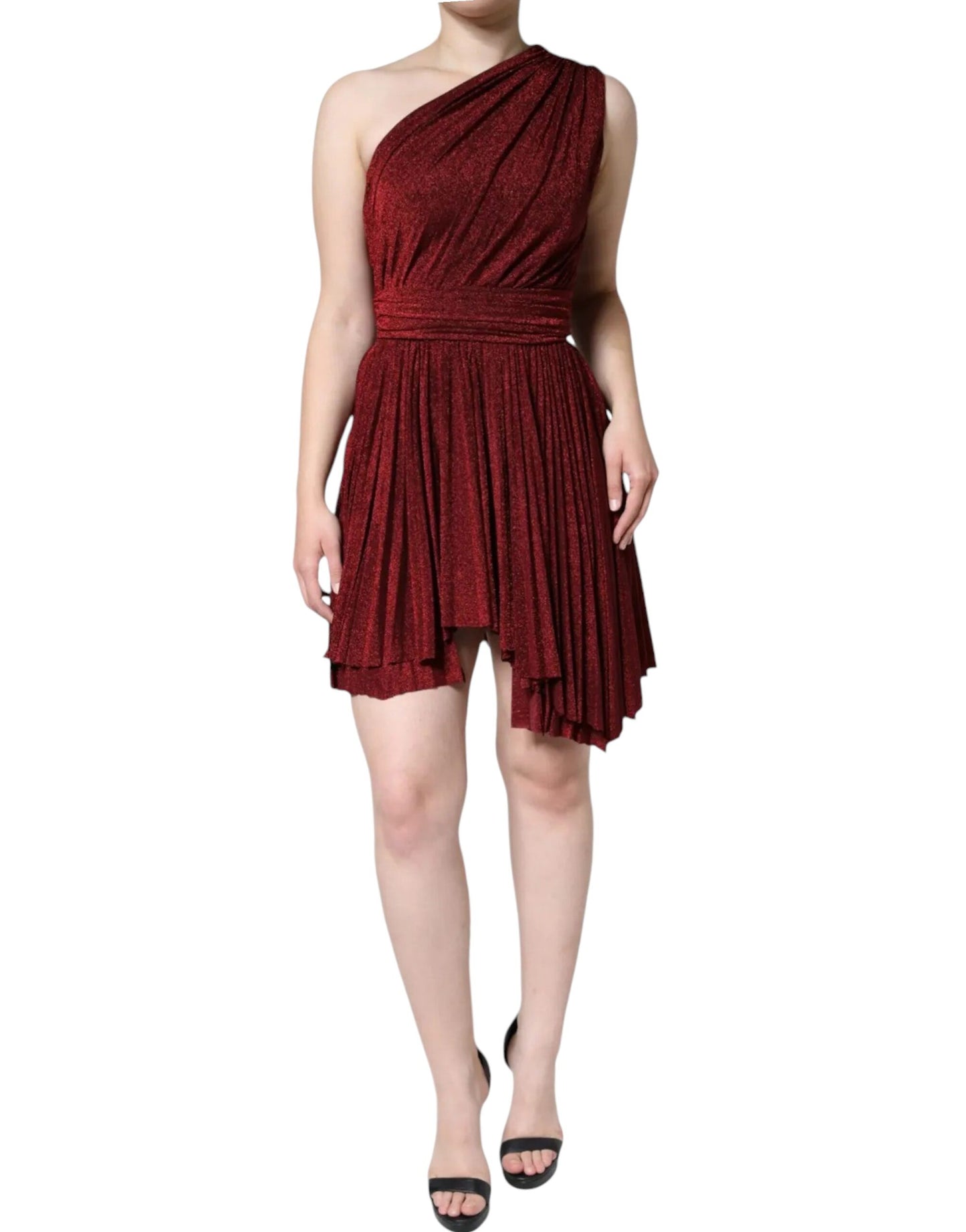 Dolce & Gabbana Red One Shoulder Pleated A-line Mini Dress IT40 | S