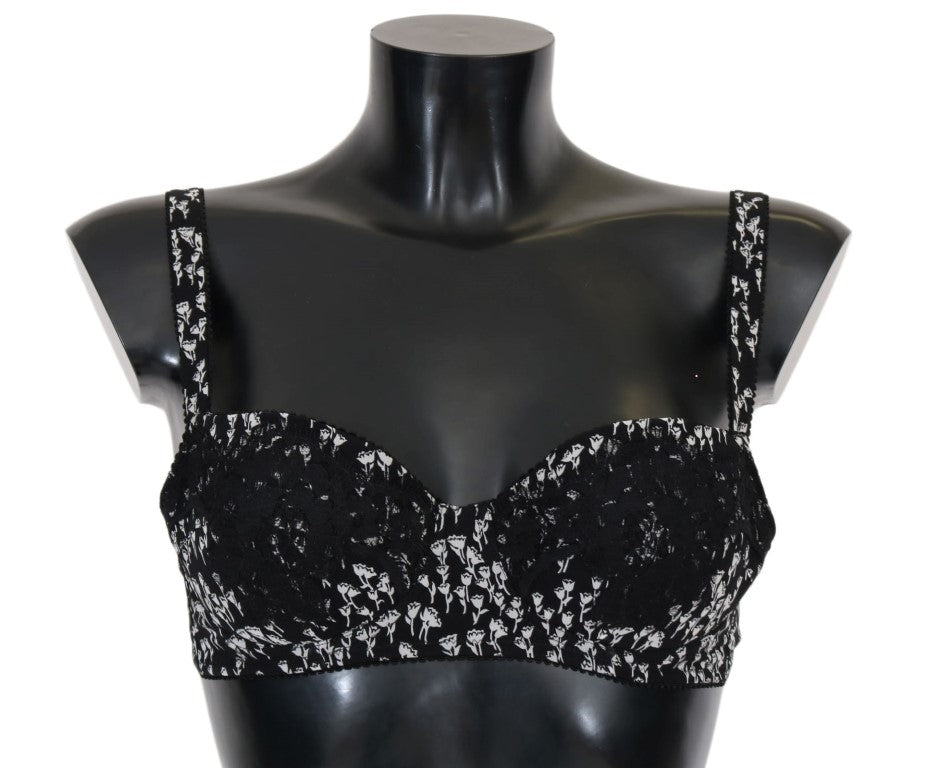 Dolce & Gabbana Elegant Black Floral Lace Silk Bra IT2 / S