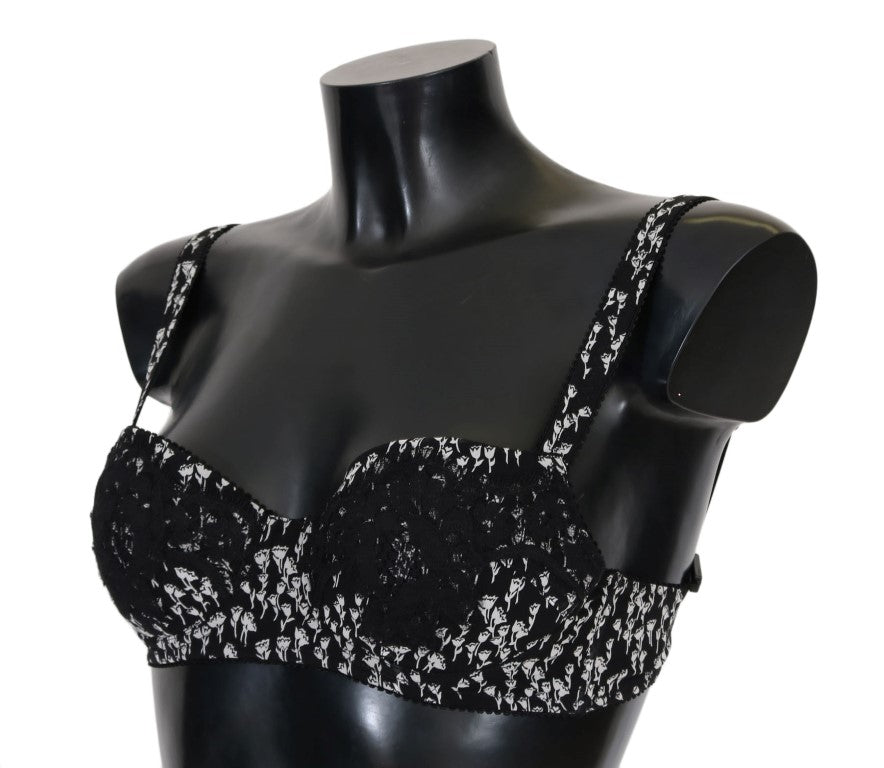 Dolce & Gabbana Elegant Black Floral Lace Silk Bra IT2 / S