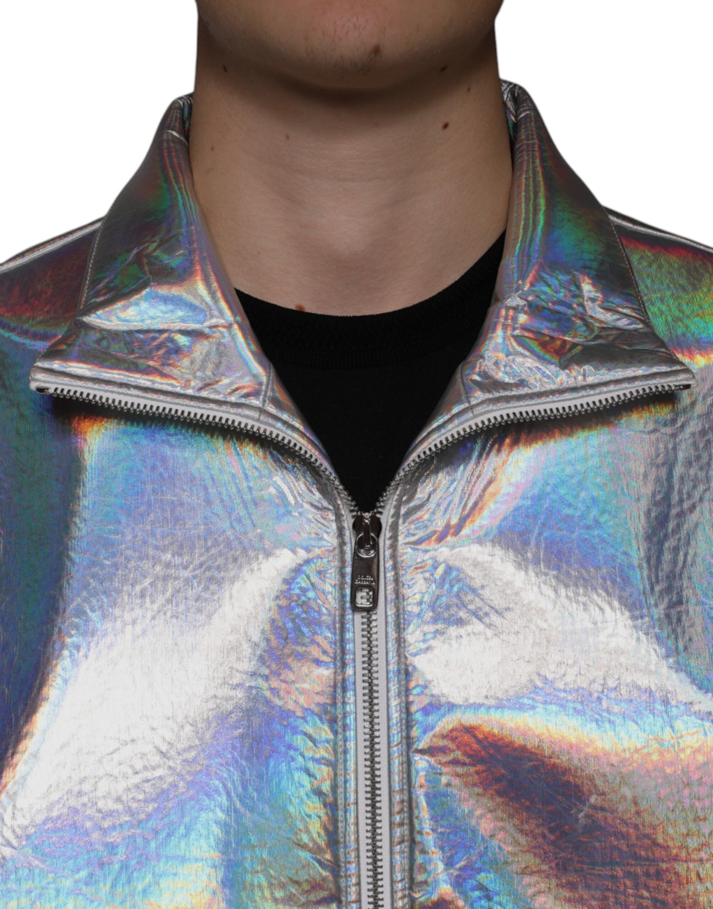 Dolce & Gabbana Silver Iridescent Full Zip Men Bomber Jacket IT50 / L