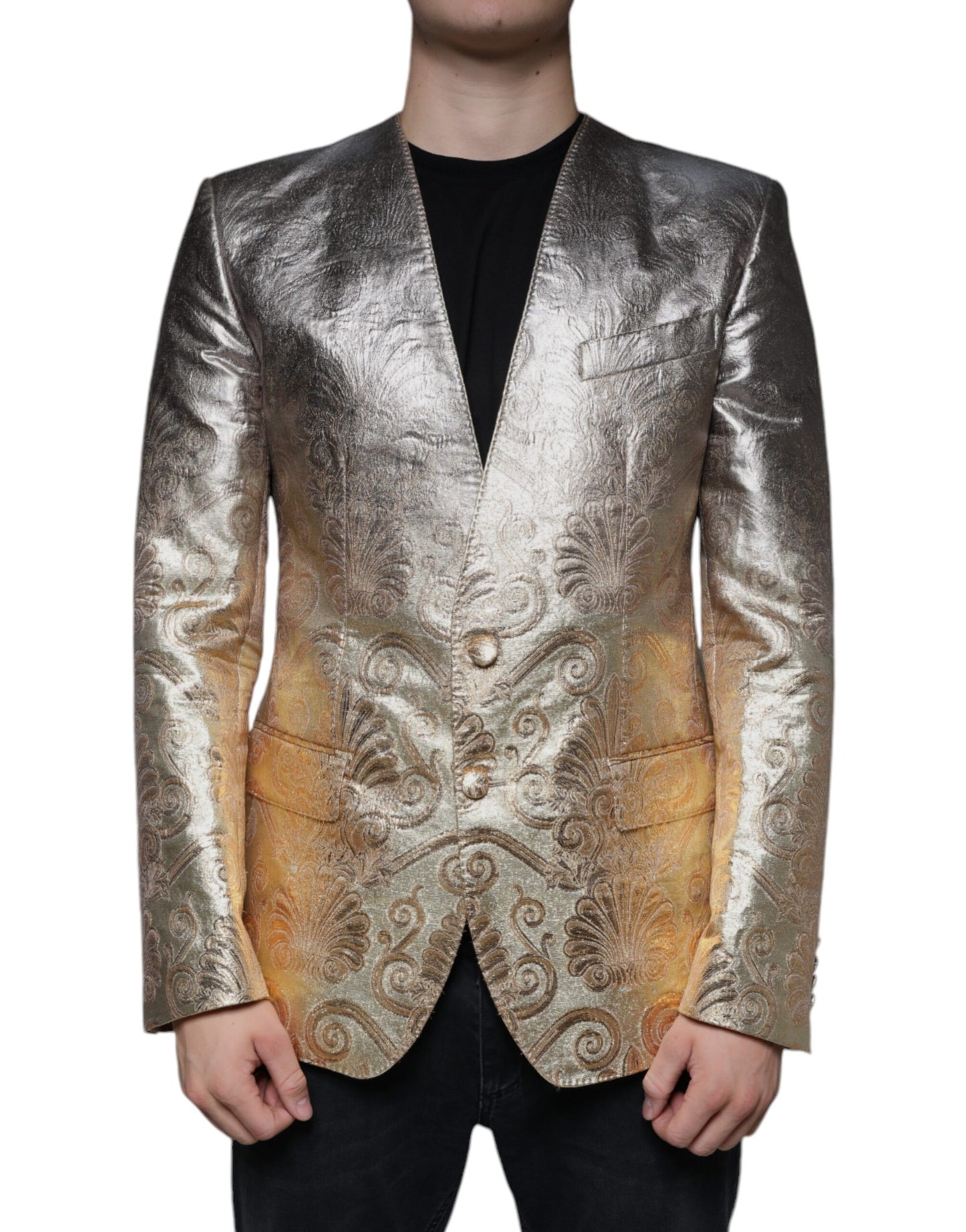 Dolce & Gabbana Gold Jacquard Single Breasted Dress Blazer IT50 / L