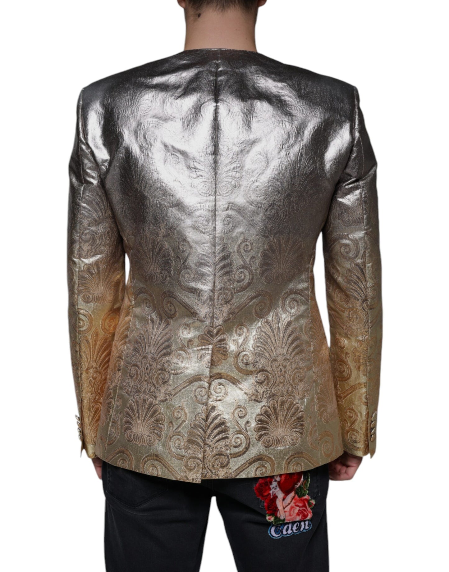 Dolce & Gabbana Gold Jacquard Single Breasted Dress Blazer IT50 / L