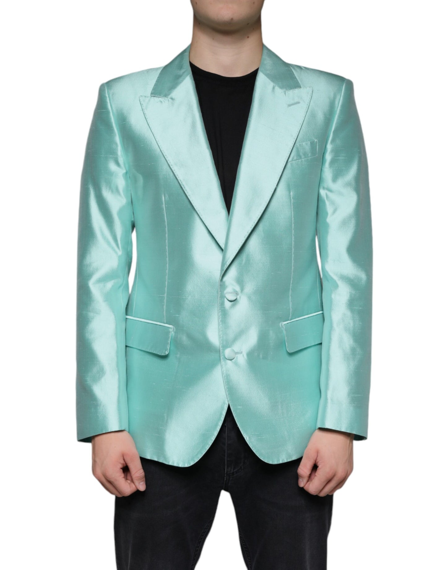 Dolce & Gabbana Mint Green Silk Single Breasted Coat Blazer IT50 / L