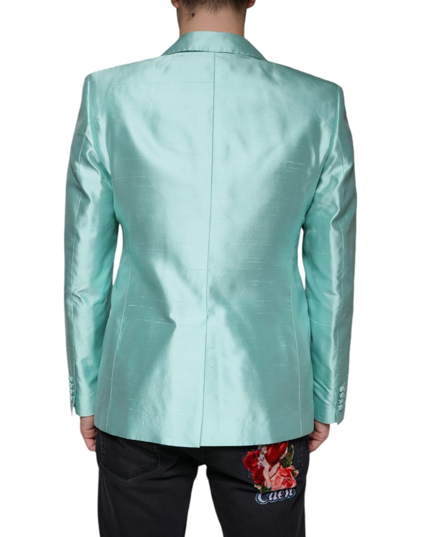 Dolce & Gabbana Mint Green Silk Single Breasted Coat Blazer IT50 / L