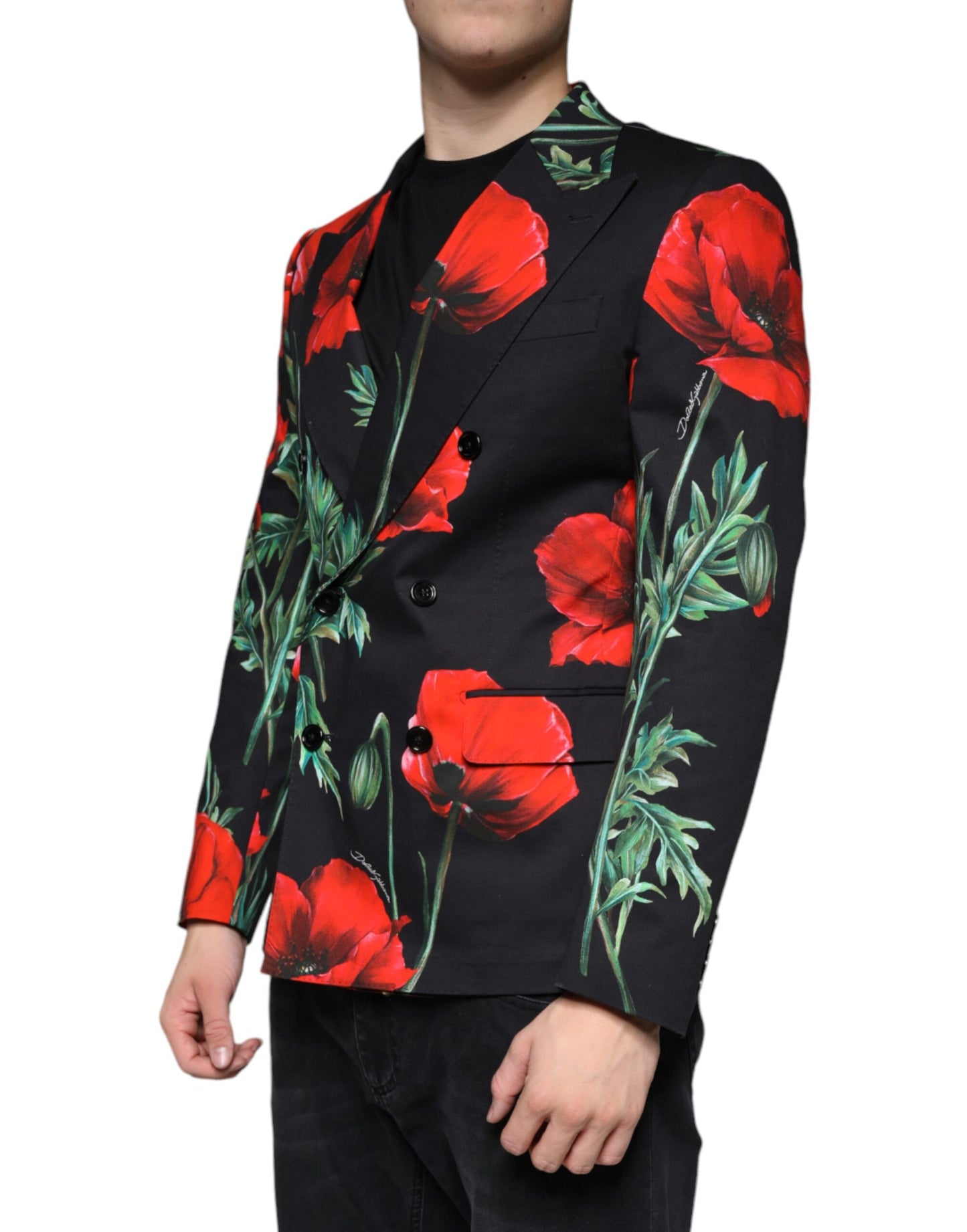 Dolce & Gabbana Black Floral Double Breasted Dress Blazer IT48 / M