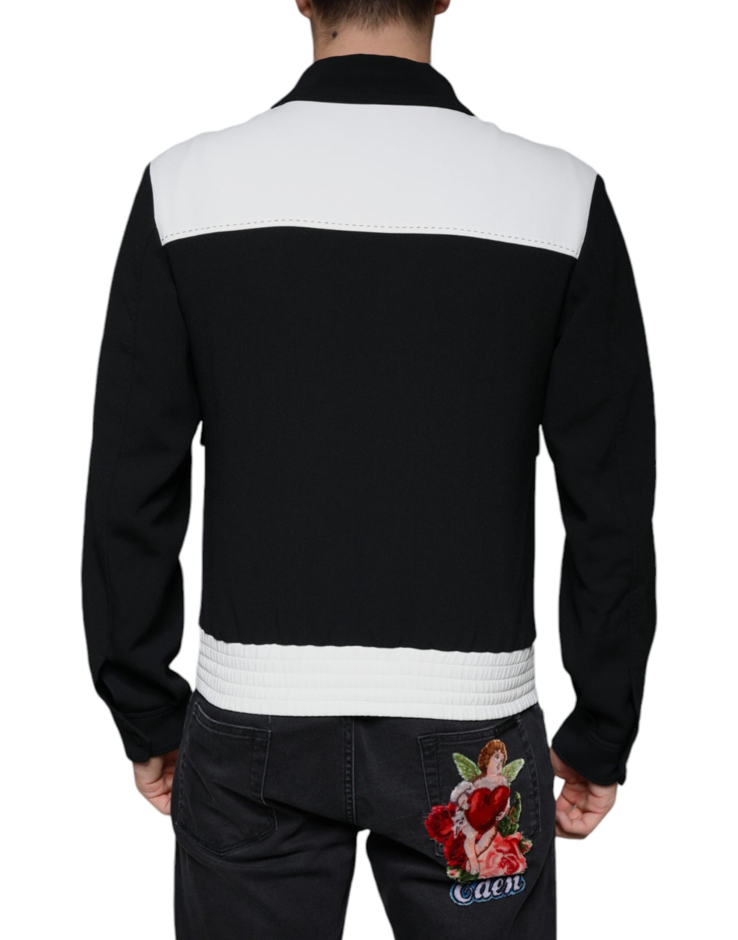 Dolce & Gabbana Black White DG Crown Full Zip Blouson Jacket IT46 / S