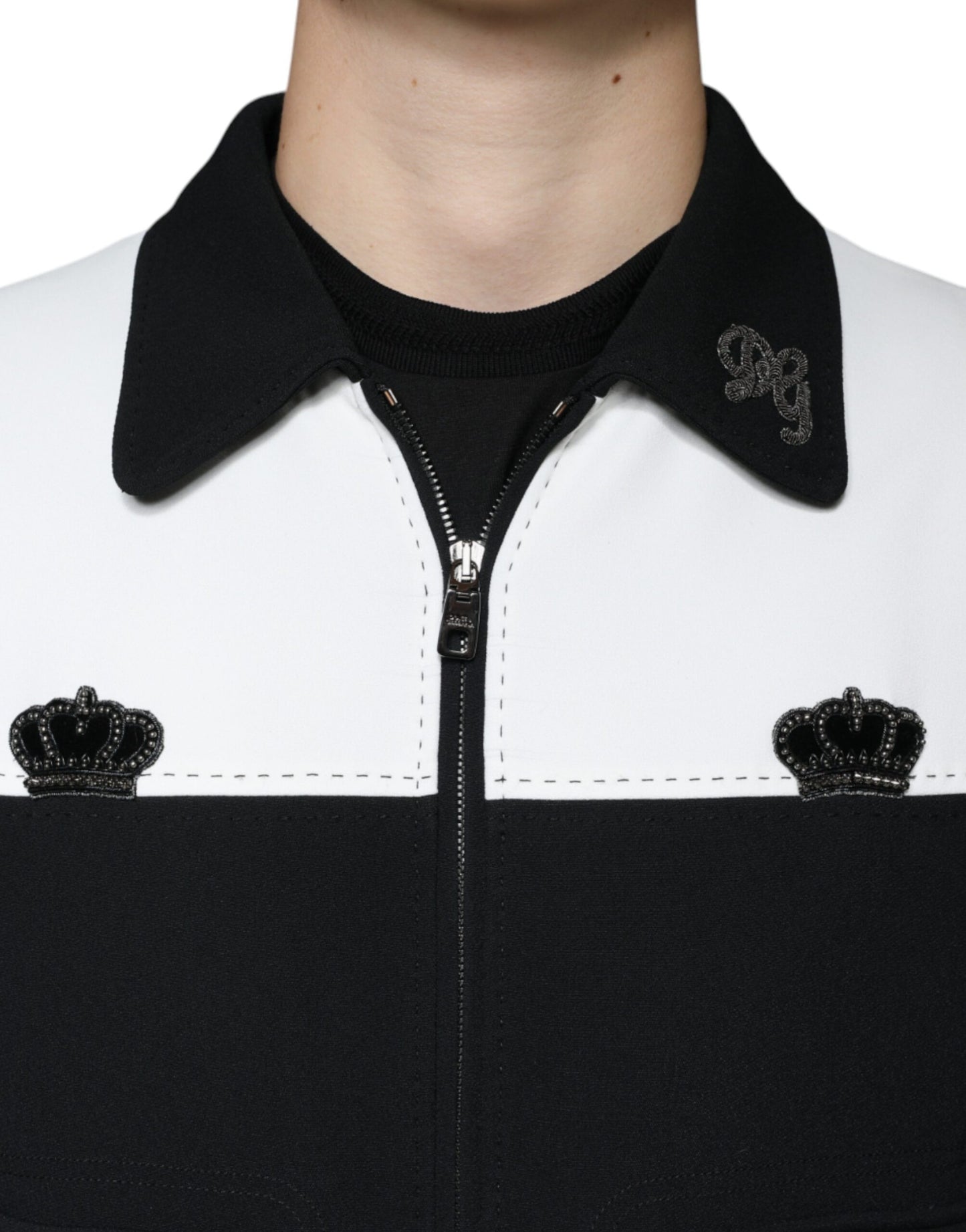 Dolce & Gabbana Black White DG Crown Full Zip Blouson Jacket IT46 / S