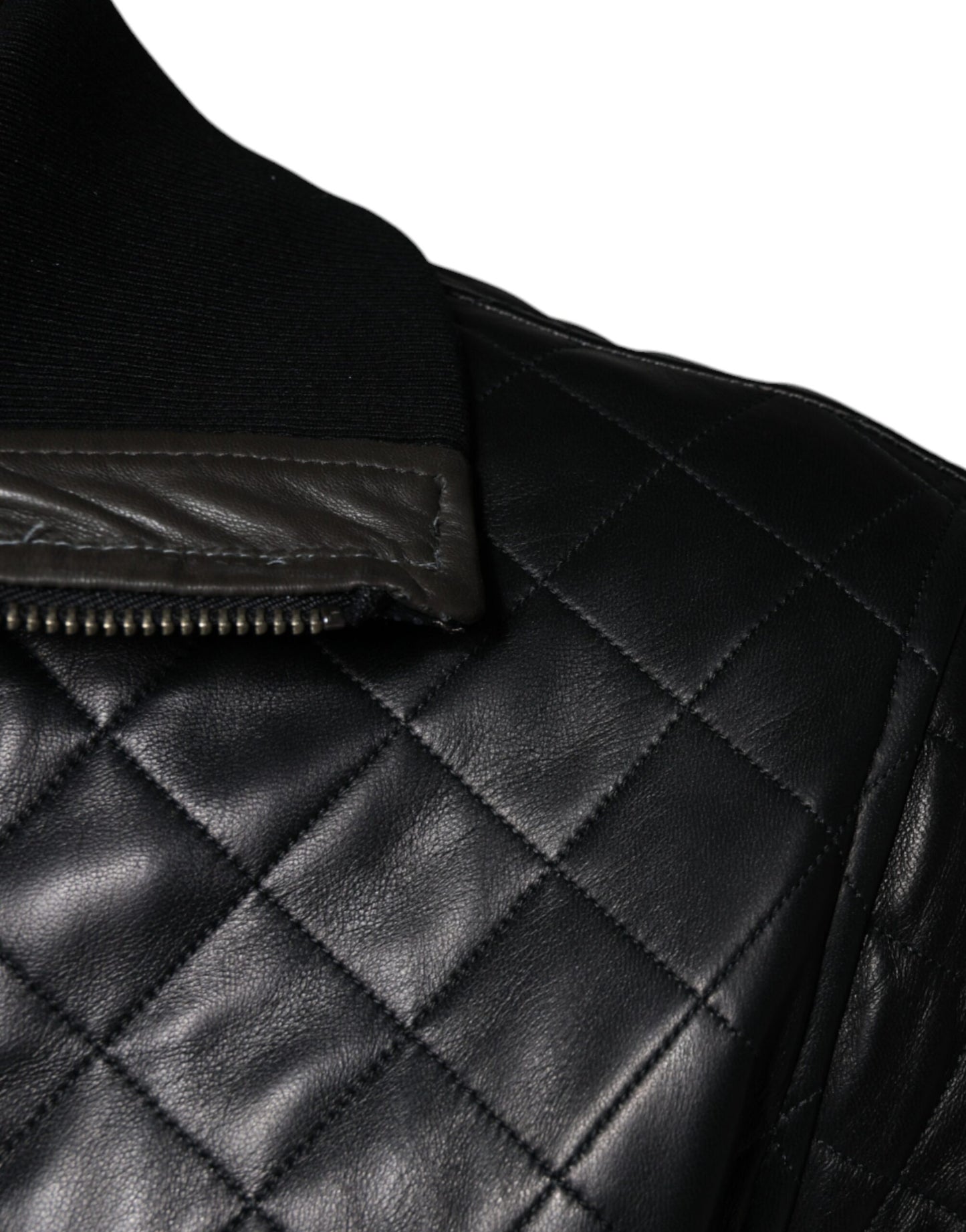 Dolce & Gabbana Black Calf Leather Quilted Full Zip Jacket IT48 / M