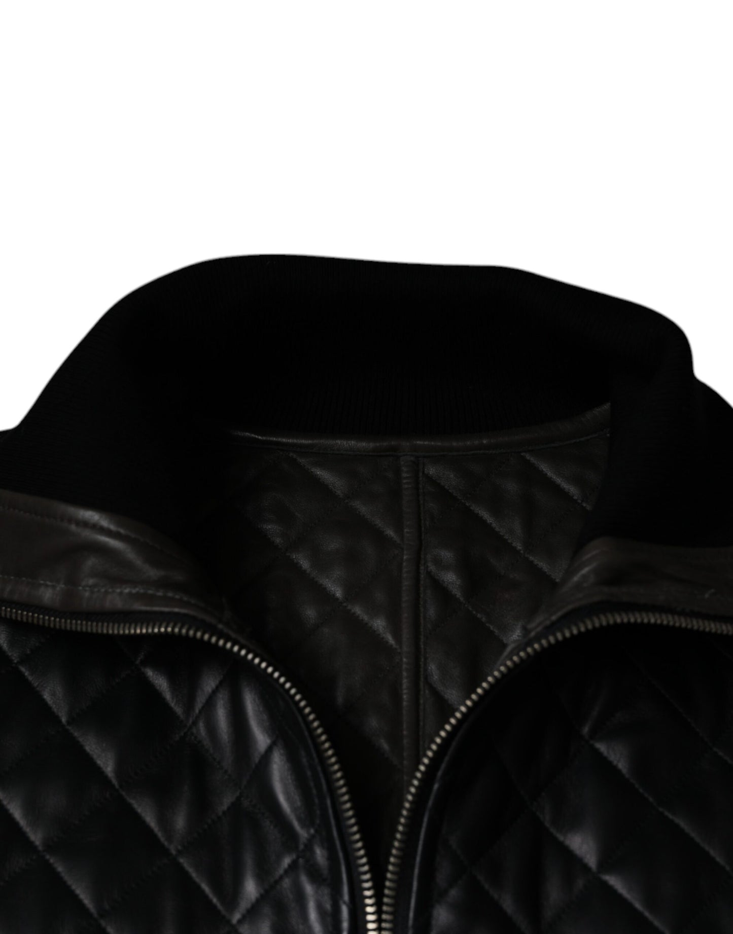 Dolce & Gabbana Black Calf Leather Quilted Full Zip Jacket IT48 / M