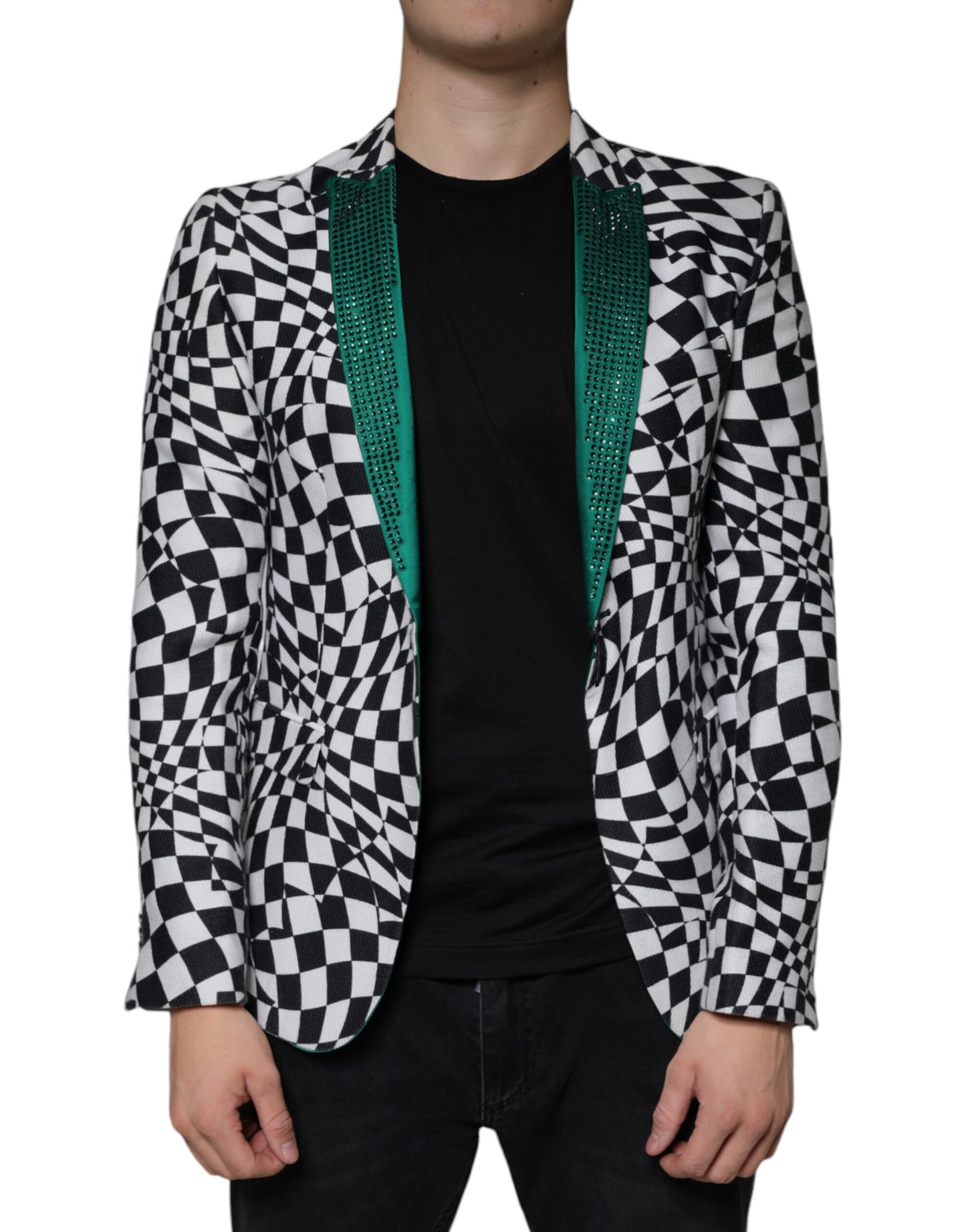 John Richmond Black White Checkered Crystal Single Breasted Blazer IT48 | M