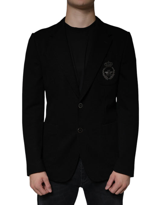 Dolce & Gabbana Black Crown Bee Single Breasted Coat Blazer IT50 / L