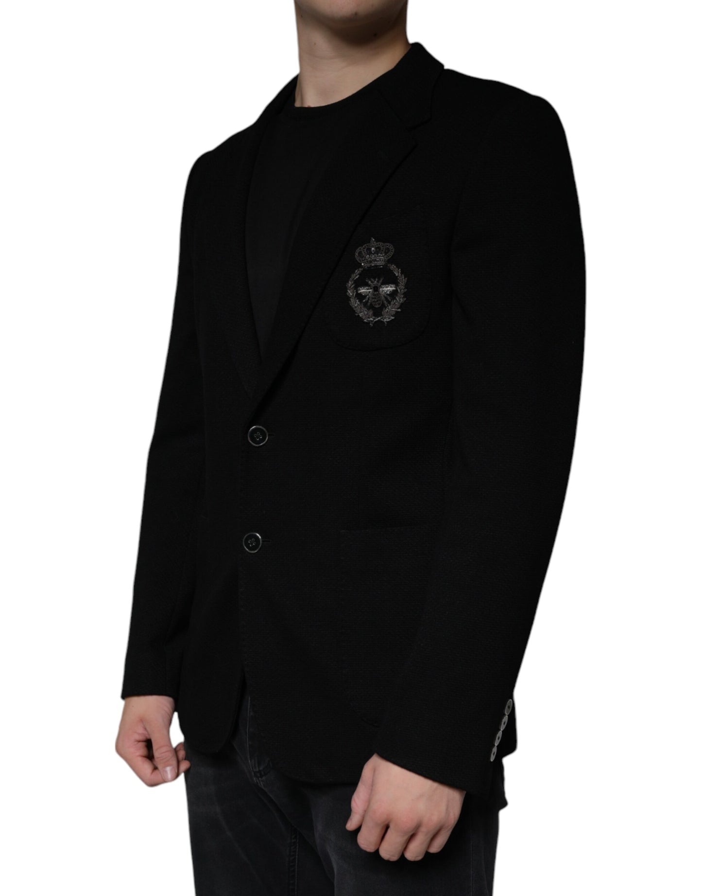 Dolce & Gabbana Black Crown Bee Single Breasted Coat Blazer IT50 / L