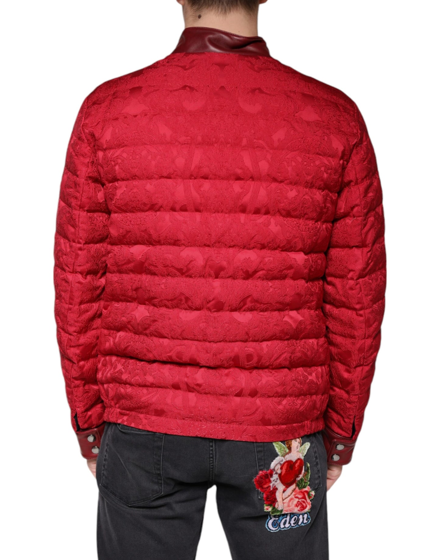 Dolce & Gabbana Red Quilted Bomber Gold Crown Logo Jacket IT52 / XL