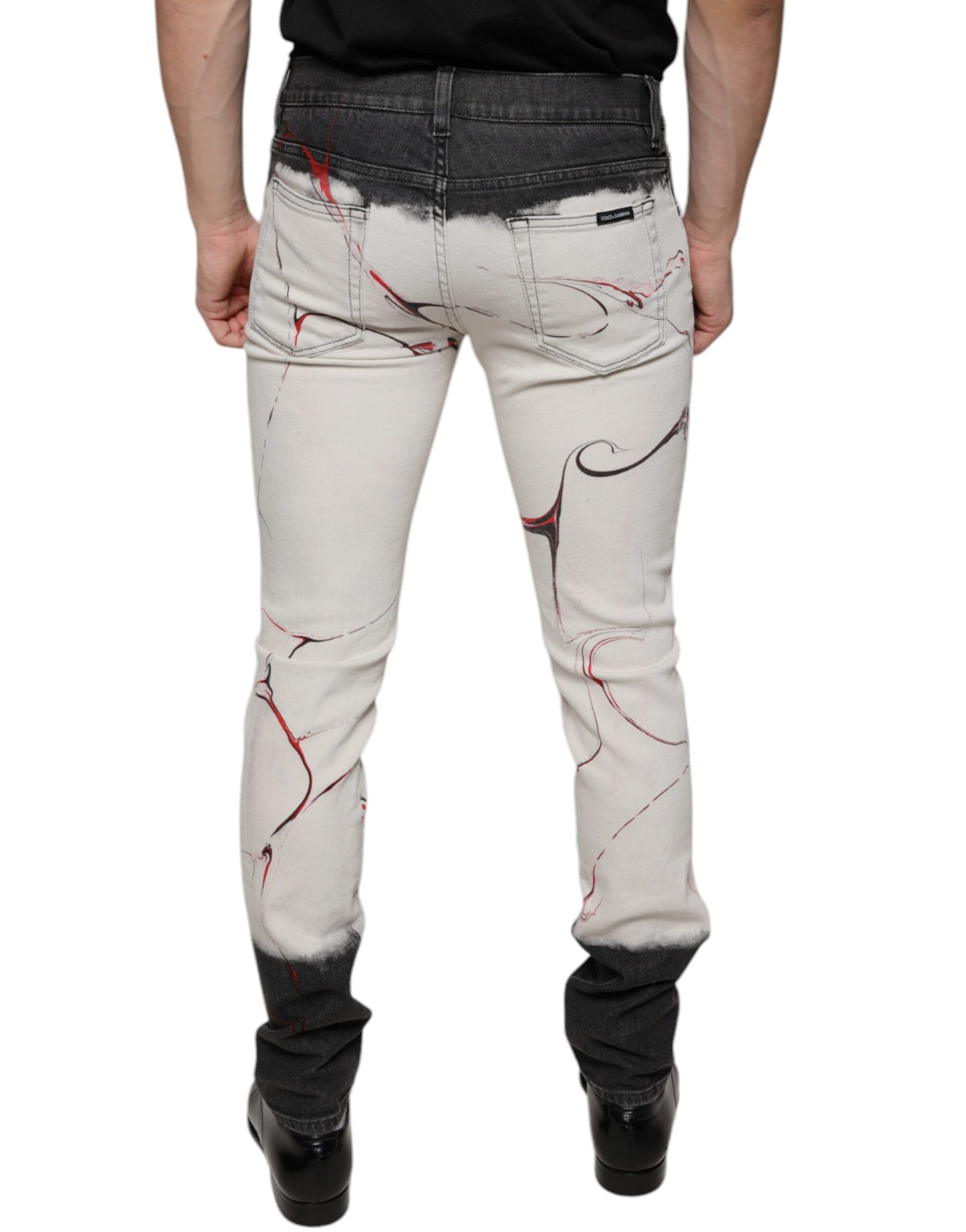 Dolce & Gabbana Black White Printed Skinny Men Denim Jeans IT48 / M