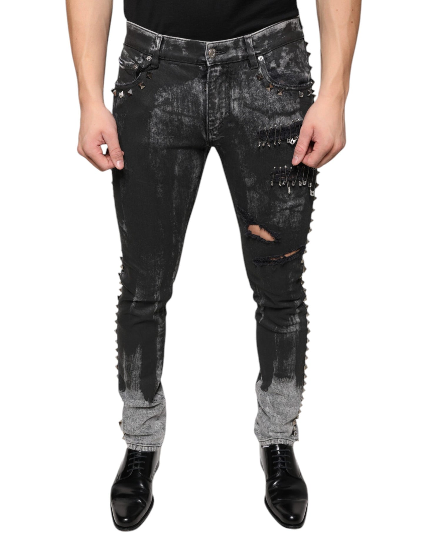 Dolce & Gabbana Black Embellished Cotton Skinny Denim Jeans IT48 / M