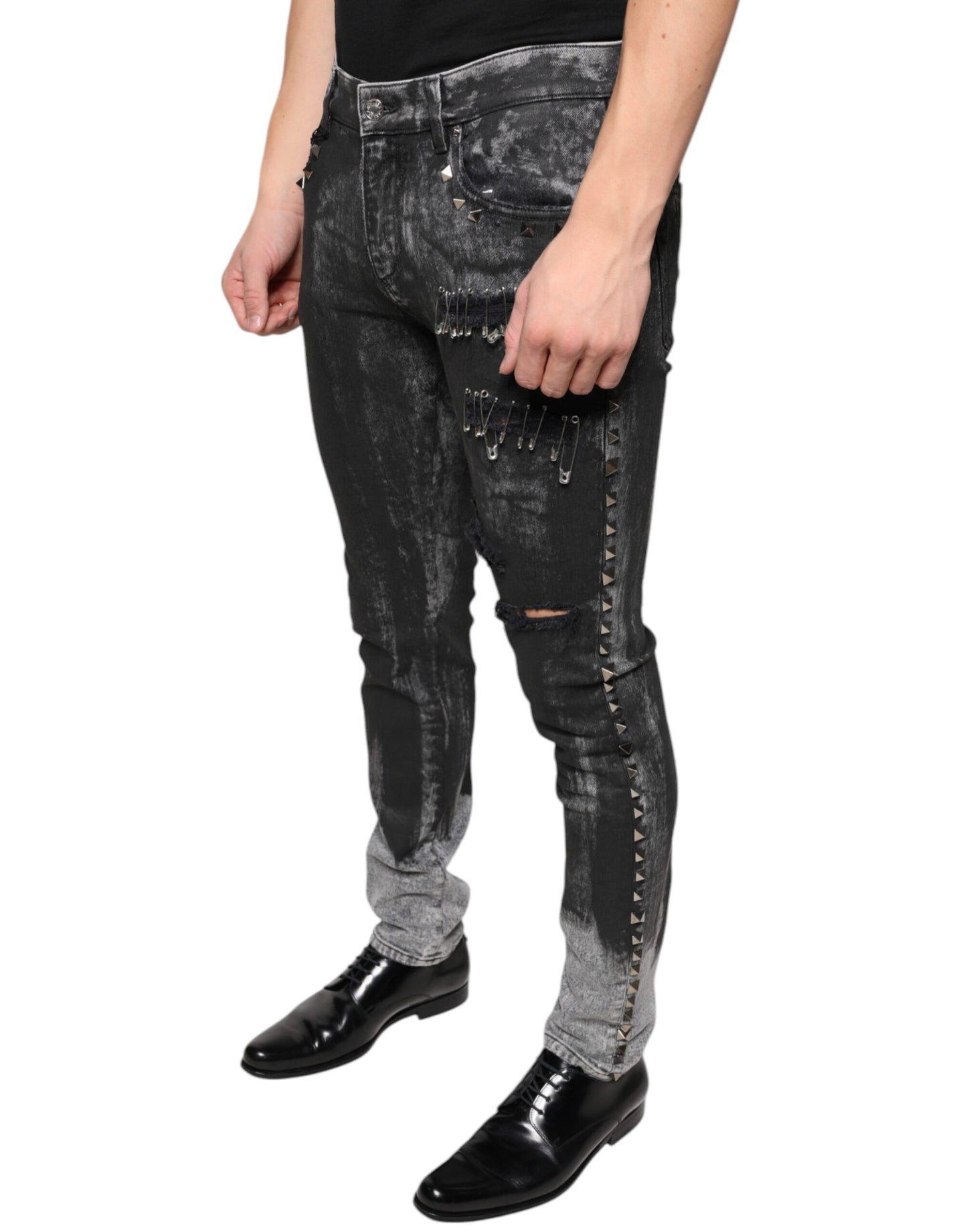 Dolce & Gabbana Black Embellished Cotton Skinny Denim Jeans IT48 / M