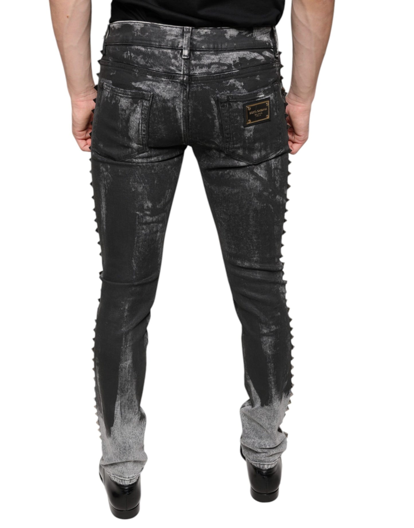 Dolce & Gabbana Black Embellished Cotton Skinny Denim Jeans IT48 / M