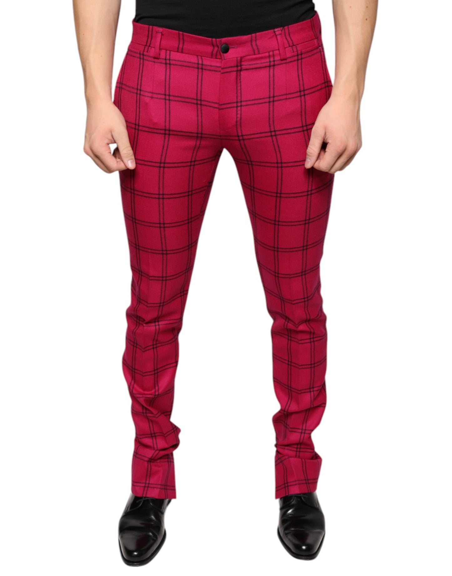 Dolce & Gabbana Pink Checkered Wool Skinny Pants IT48 / M