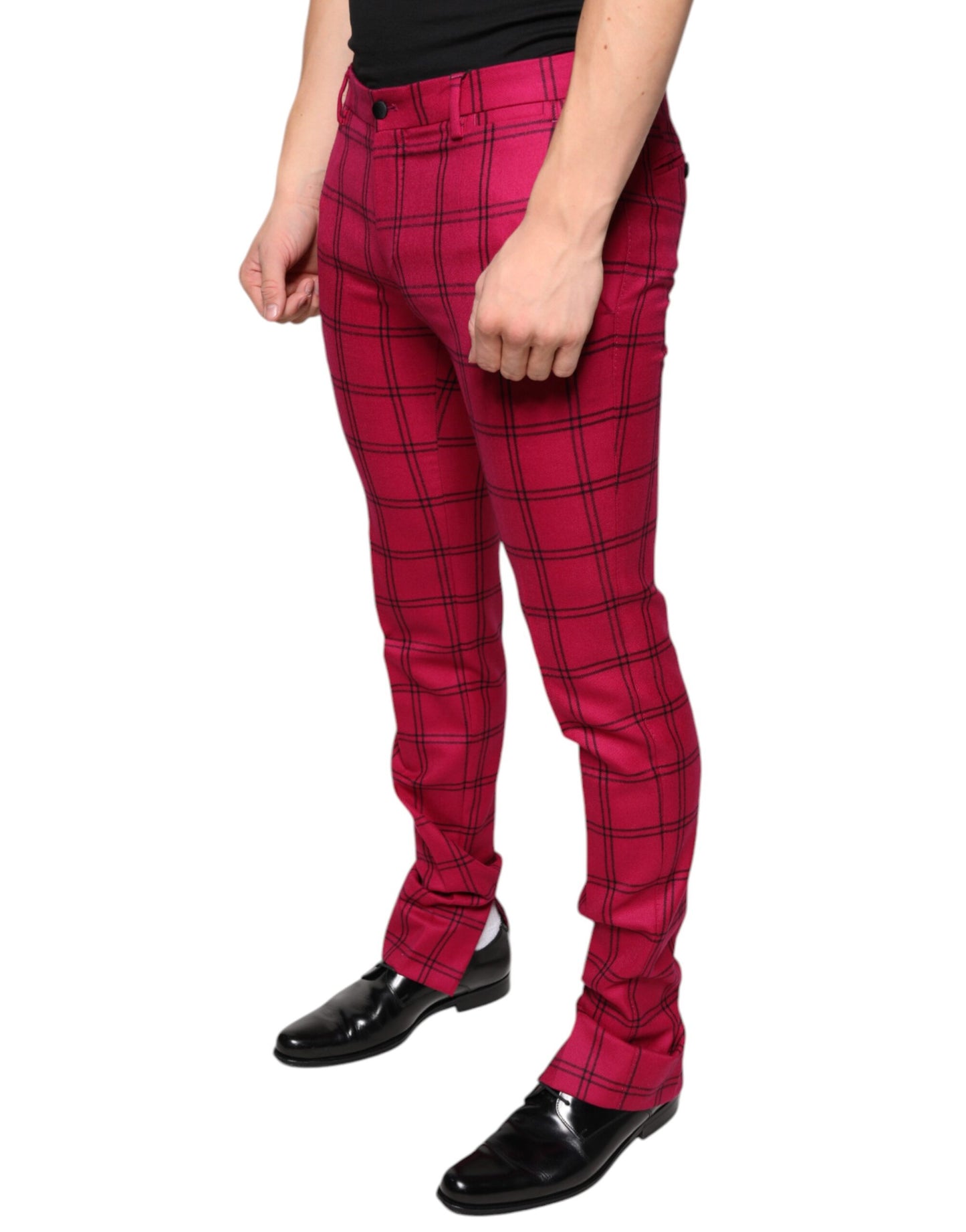 Dolce & Gabbana Pink Checkered Wool Skinny Pants IT48 / M