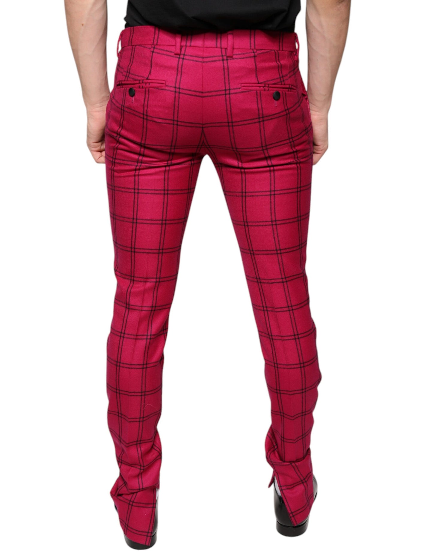 Dolce & Gabbana Pink Checkered Wool Skinny Pants IT48 / M