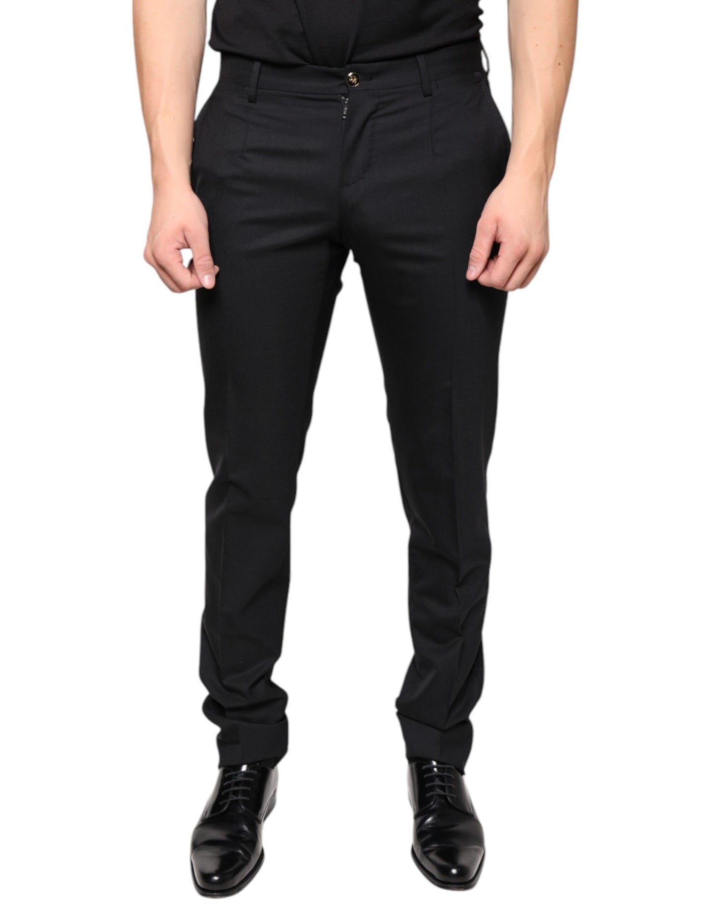 Dolce & Gabbana Black Wool Skinny Men Dress Pants IT46 / S