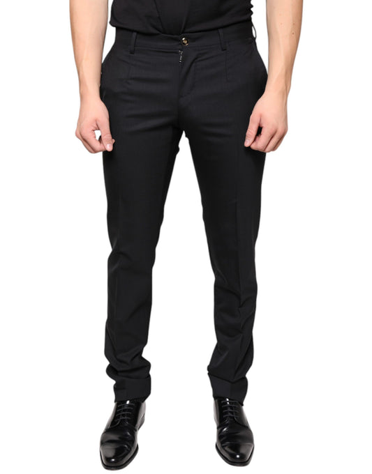 Dolce & Gabbana Black Wool Skinny Men Dress Pants IT46 / S