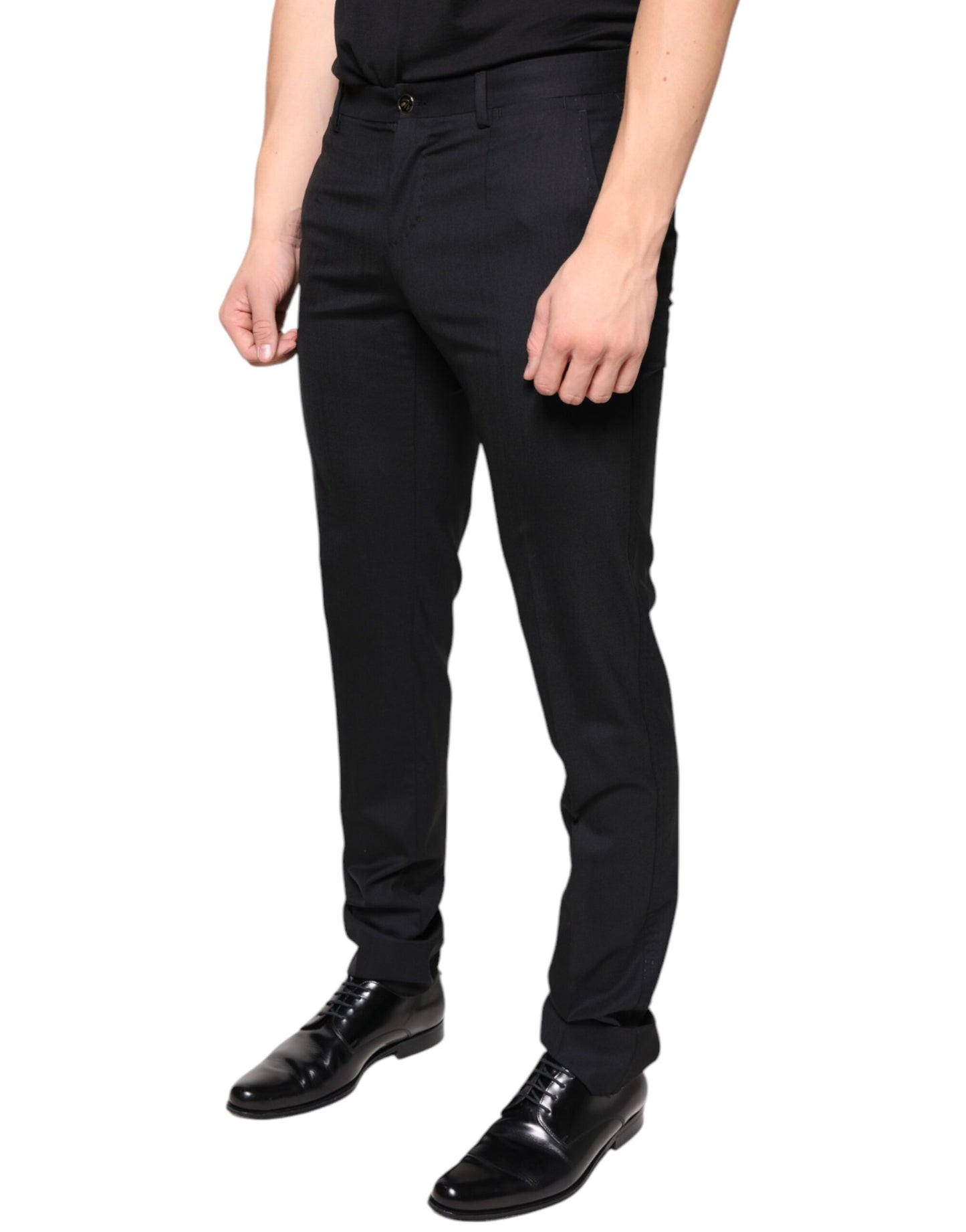 Dolce & Gabbana Black Wool Skinny Men Dress Pants IT46 / S