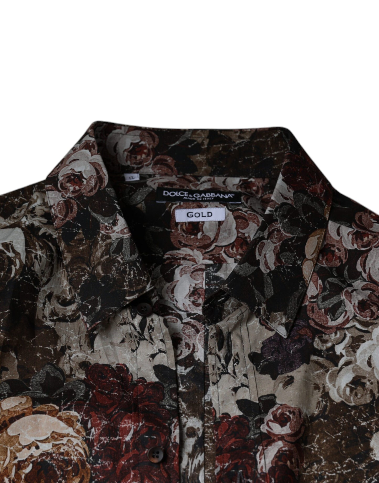 Dolce & Gabbana Multicolor Floral Cotton Men Dress GOLD Shirt IT43 / 2XL