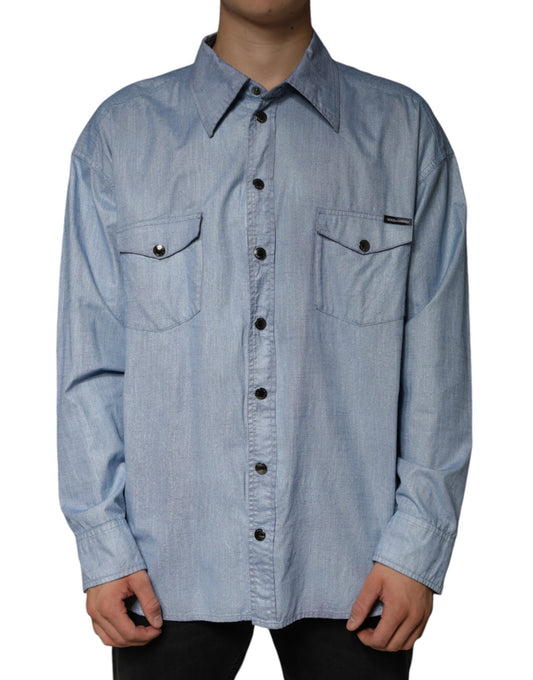 Dolce & Gabbana Light Blue Cotton Button Down Casual  Shirt IT39 / S