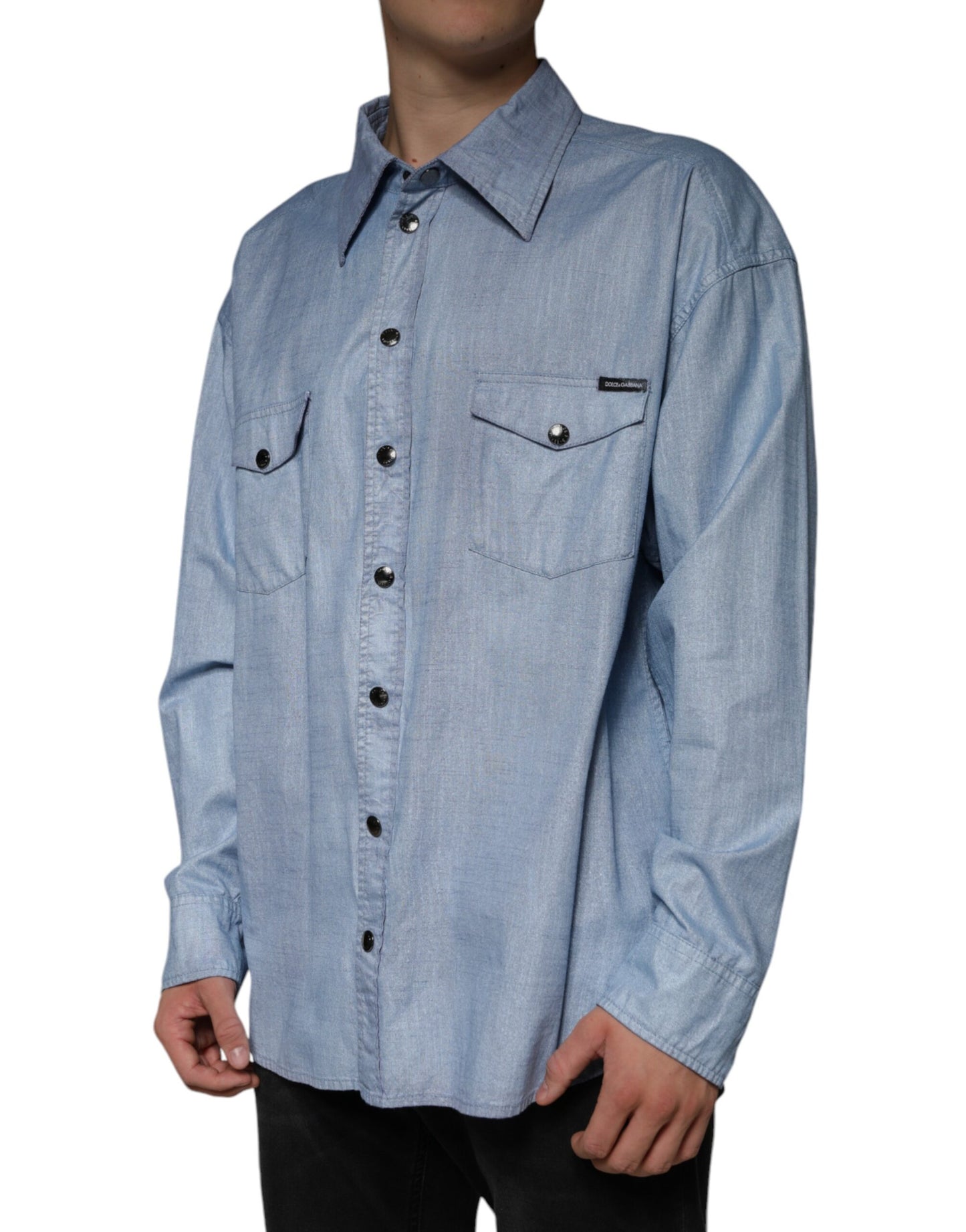 Dolce & Gabbana Light Blue Cotton Button Down Casual  Shirt IT39 / S