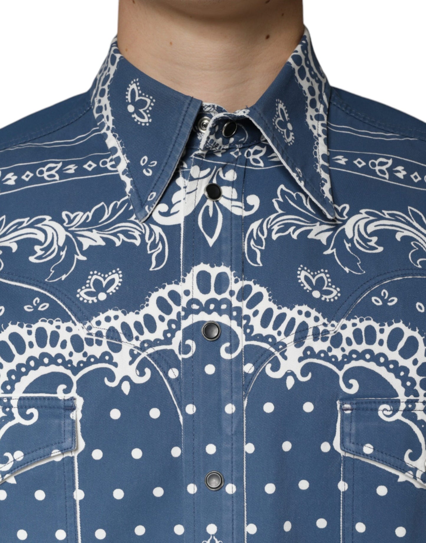 Dolce & Gabbana Blue White Bandana Print Cotton Casual Shirt IT40 / M