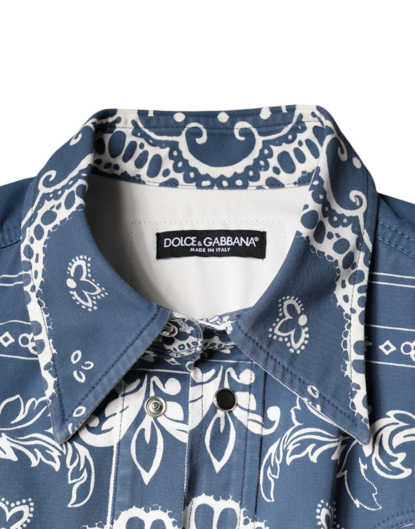 Dolce & Gabbana Blue White Bandana Print Cotton Casual Shirt IT40 / M