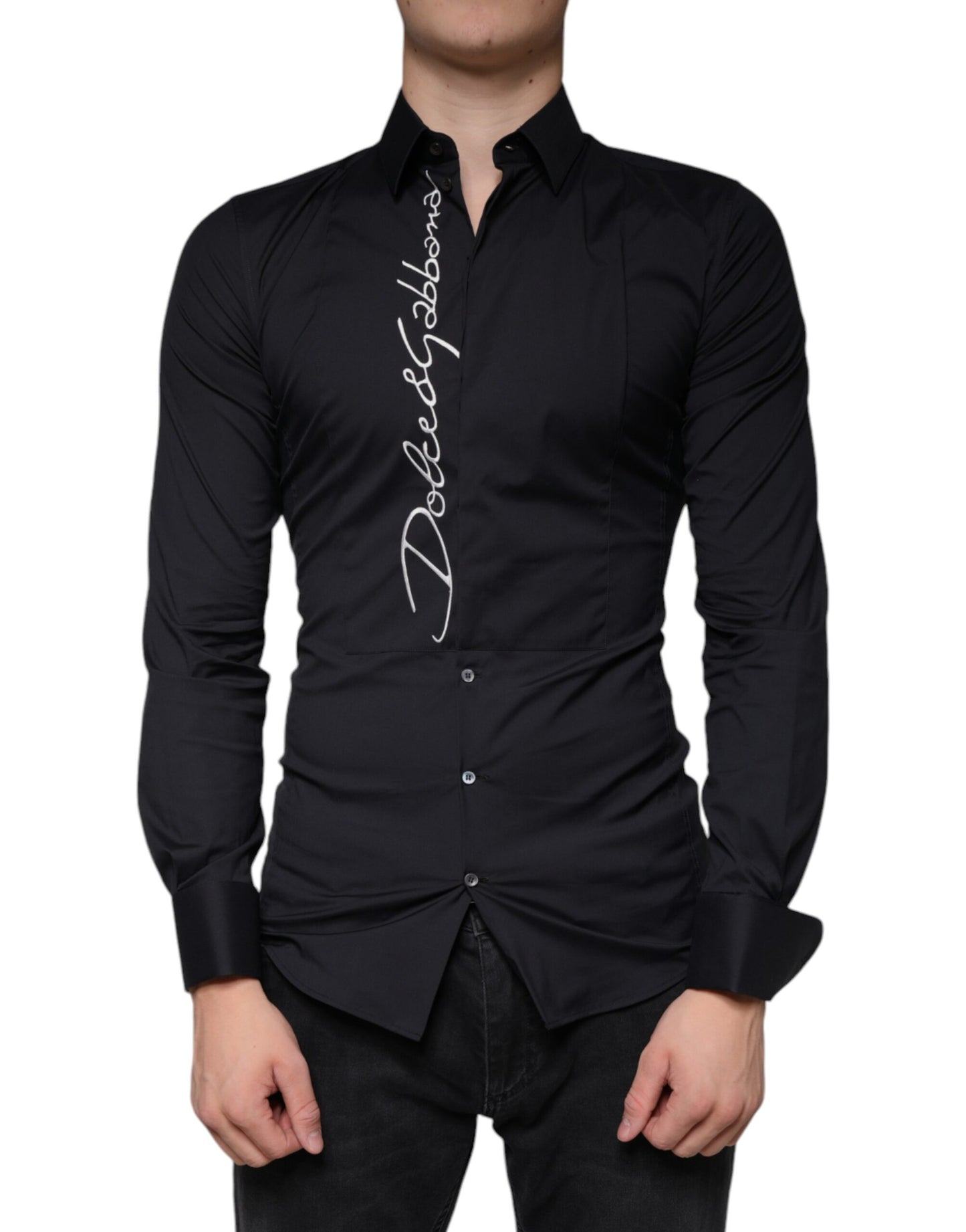 Dolce & Gabbana Black Logo Embroidered SICILIA Dress Shirt IT37 / XS