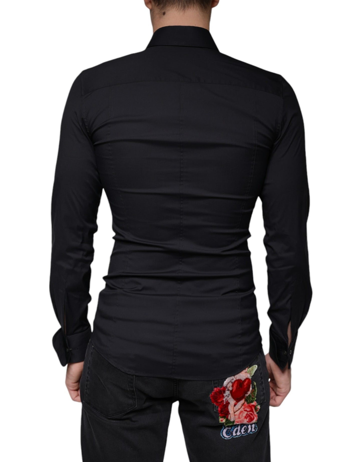 Dolce & Gabbana Black Logo Embroidered SICILIA Dress Shirt IT37 / XS